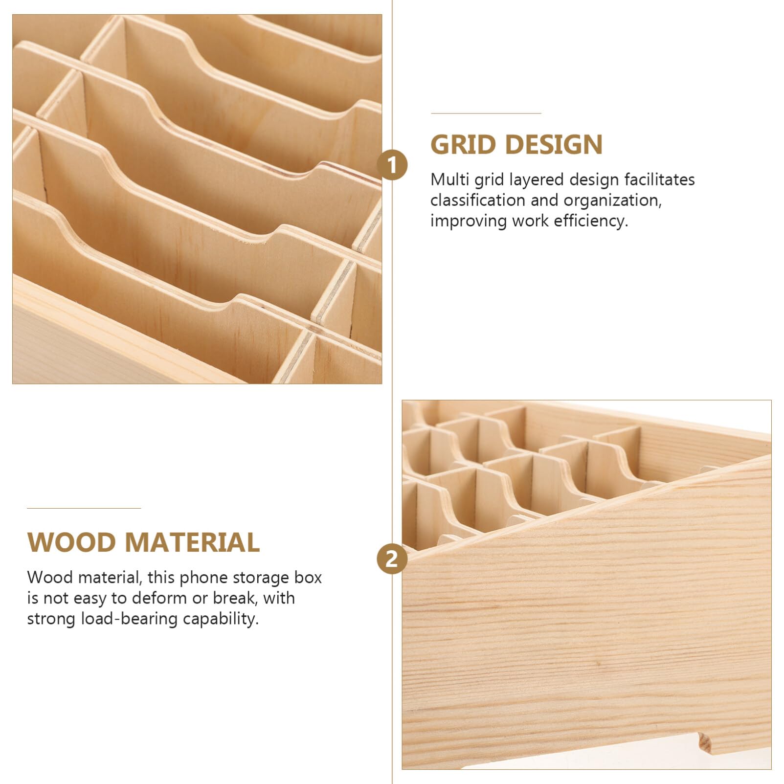 Tofficu Supporto per Cellulare in Classe Organizer da Tavolo in Legno Scatola Porta Cellulare Contenitore da Scrivania Scomparti Multipli Scatola Portaoggetti in Legno Organizer