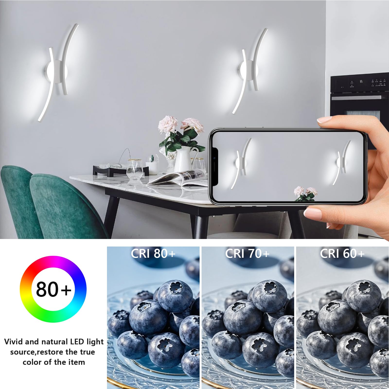 Applique LED da Parete Interno 2 Pezzi, 20W 2250LM Moderno Lampada da Parete LED, 44.5CM Bianco Lampada a Muro per Camera da Letto Bagno Soggiorno Scale Corridoio, Bianco Freddo 6500K
