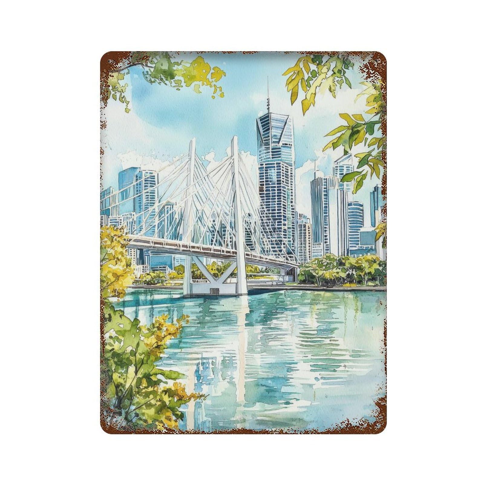 xiaoxiaoshen Brisbane River Australia Cityscape Story Bridge Queensland Wall Decor Art Metal Tin Poster Modern Home Decor Art Home Bar Shop Decorations Vintage Sign 40x30cm