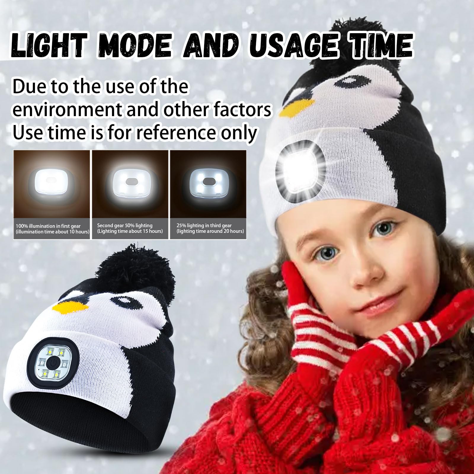 Dziecięca czapka zimowa, czapka zimowa, czapka LED, ładowana przez USB, ocieplacz na zimę, pomysł na prezent na Boże Narodzenie, dla chłopców i dziewczynek, czapka z dzianiny