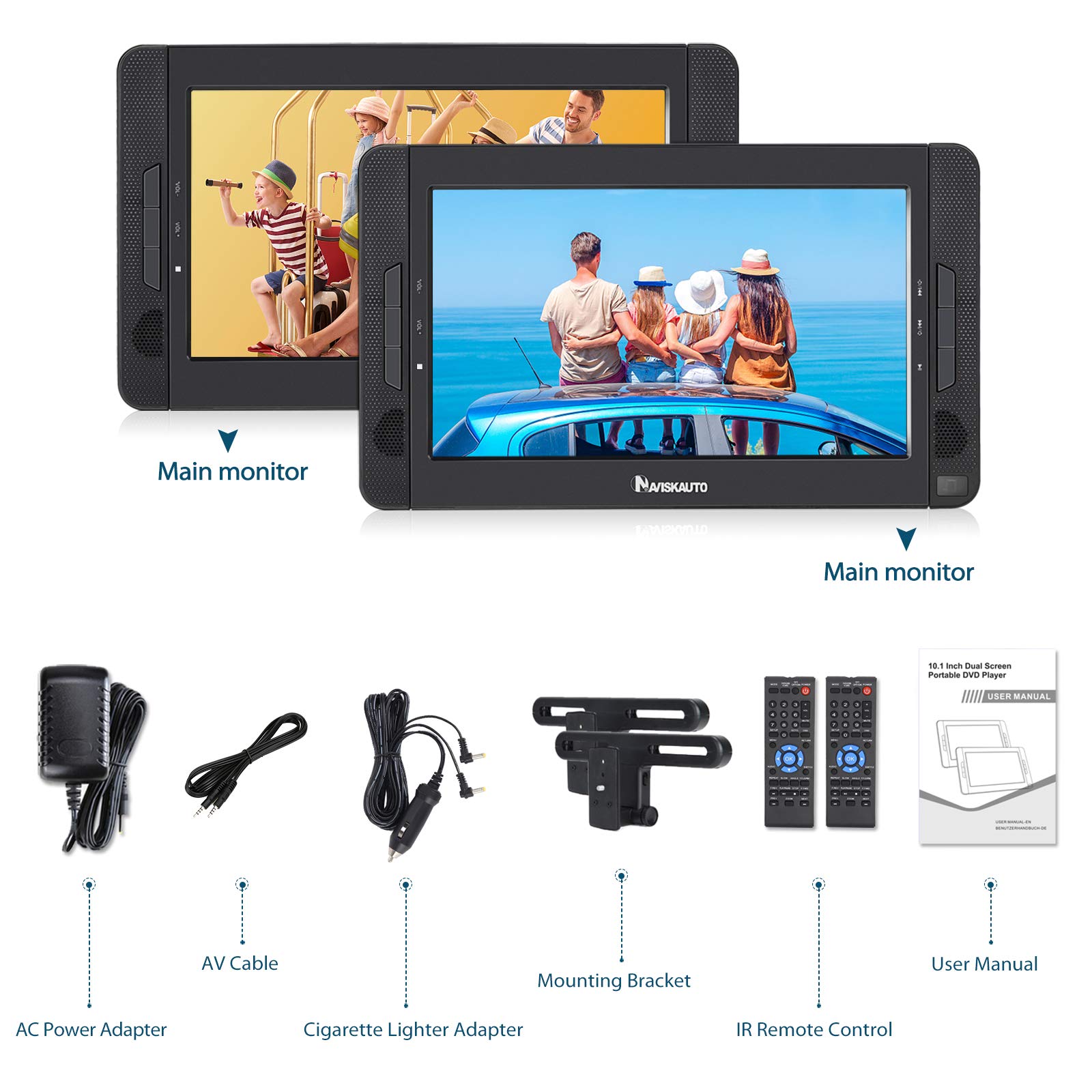 NAVISKAUTO Dual Portable DVD Players for Kids with HDMI, Sync Phone/TV