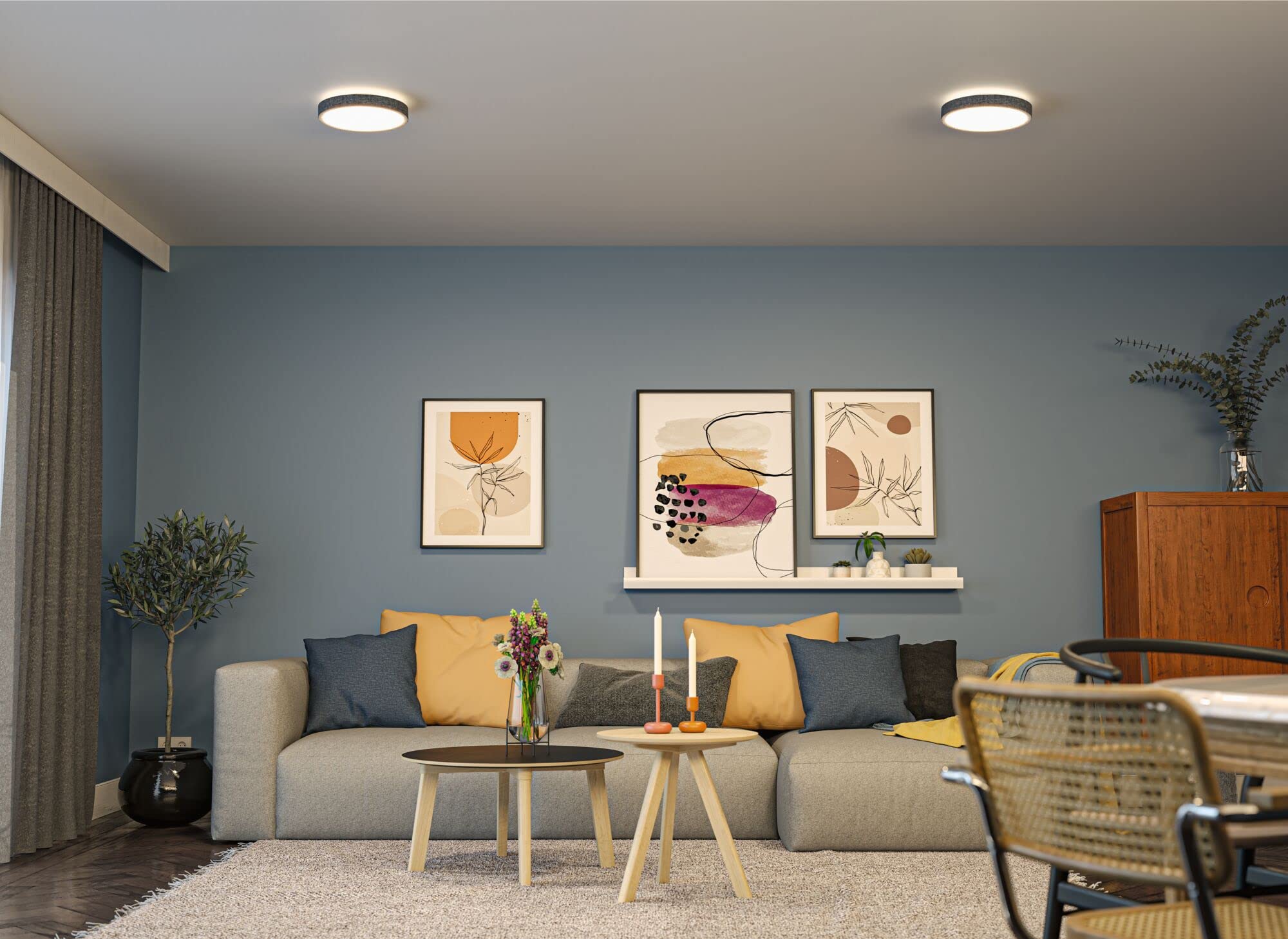 Paulmann 71053 LED Panel Cosara rund 15W IP44 1300lm 300mm Deckenleuchte in Dunkelgrau Kunststoff/Stoff 3000K - Warmweiß Badleuchte