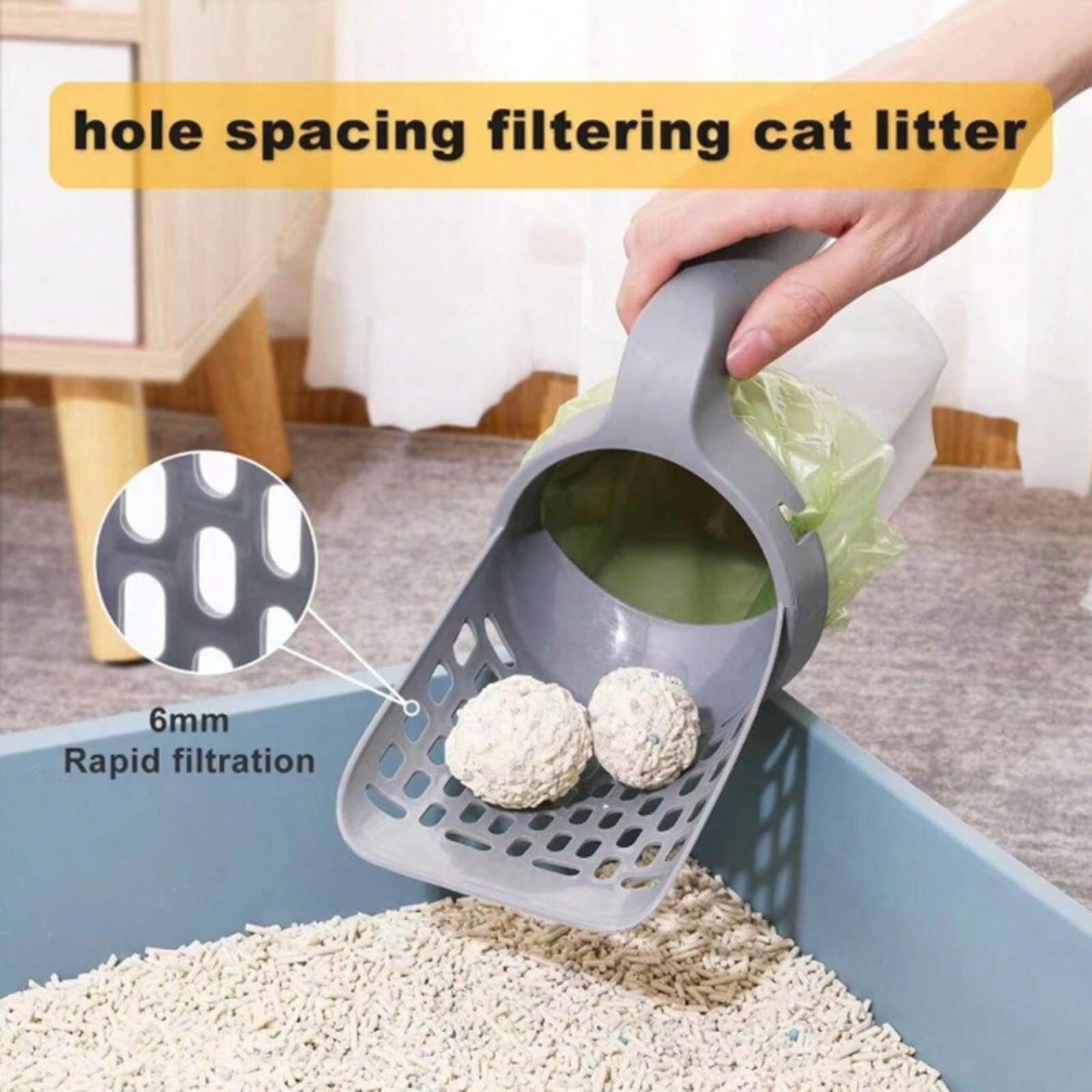 recogedor de excrementos Dispensador de Bolsas Incorporado for Gatos y Perros con Rollo de Arena for Gatos de Gran Capacidad Que no ensucia