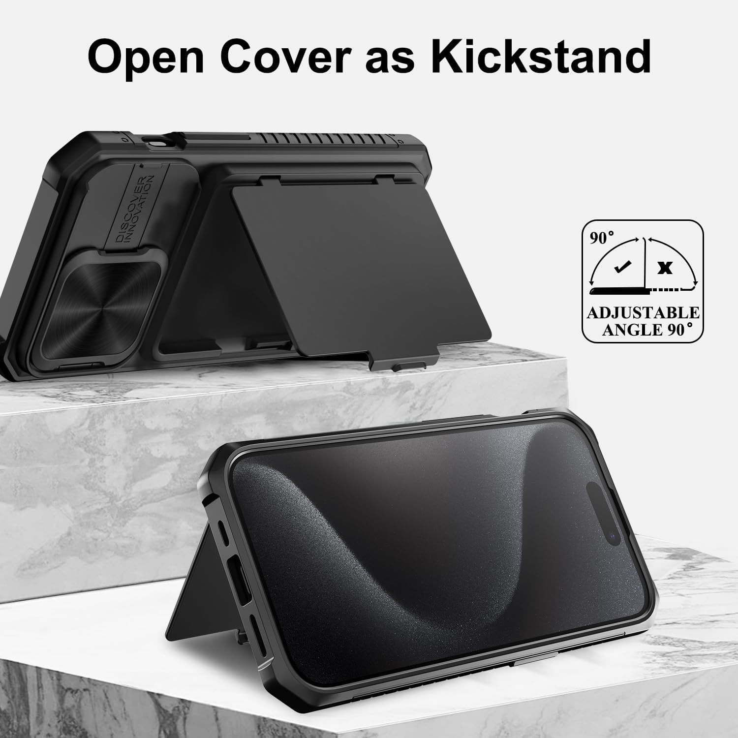 for iPhone 15 Pro Case Wallet with Card Holder (4-5 Cards) & Slide Camera Cover & Kickstand, Military Grade Drop Protection Rugged Shockproof Protective Case for iPhone 15 Pro 5G 6.1", Black - Image 4