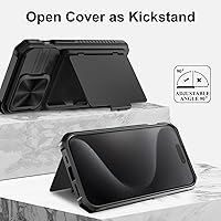 Vista 4 de for iPhone 15 Pro Case Wallet with Card Holder (4-5 Cards) & Slide Camera Cover & Kickstand, Military Grade Drop Protection Rugged Shockproof Black