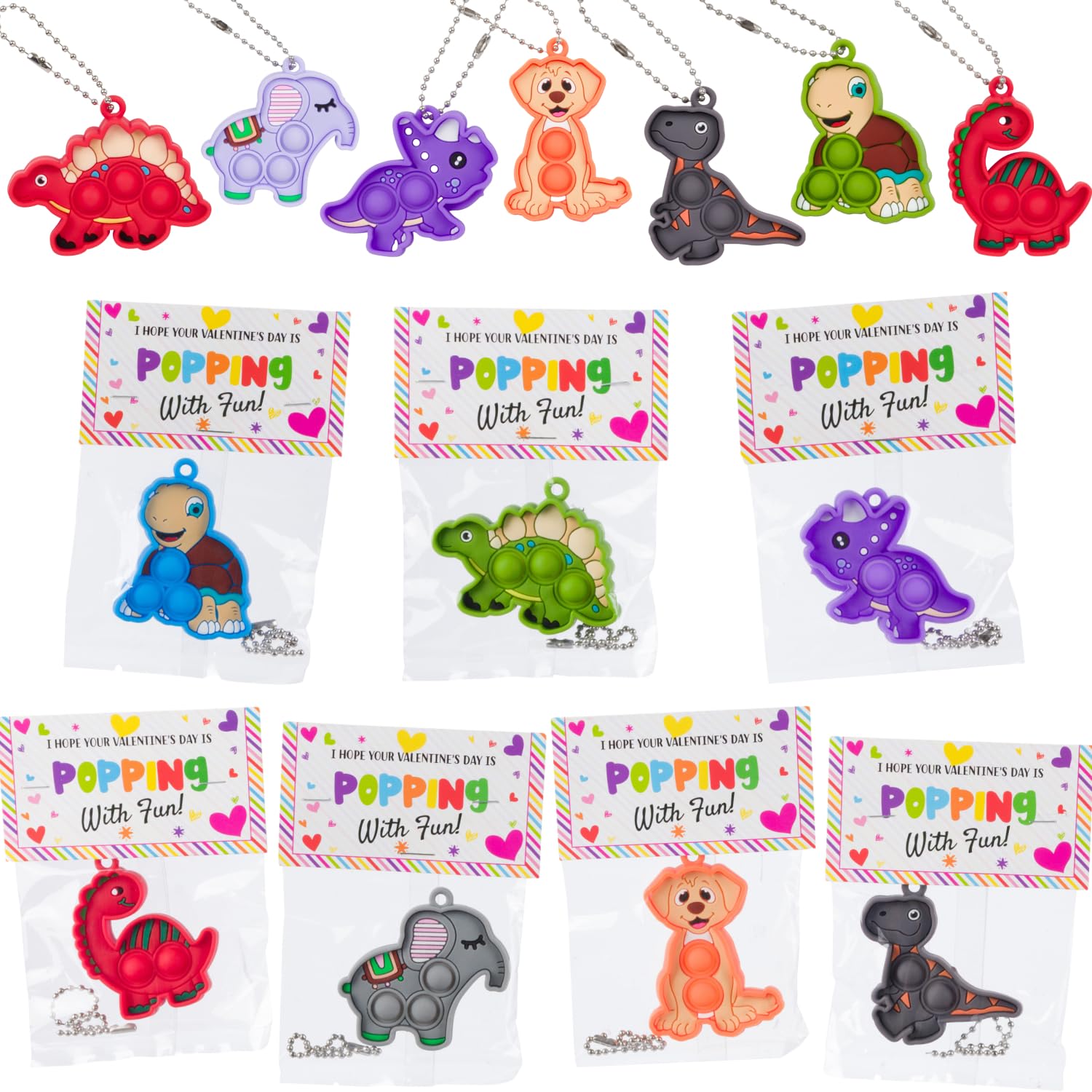 Funeta Valentine's Day Gifts for Kids - 30 Pack Animal Valentine's Pop Its Fidget Toys - Valentine's Day Cards for Kids School Classroom - Valentines for Kids Class Exchange