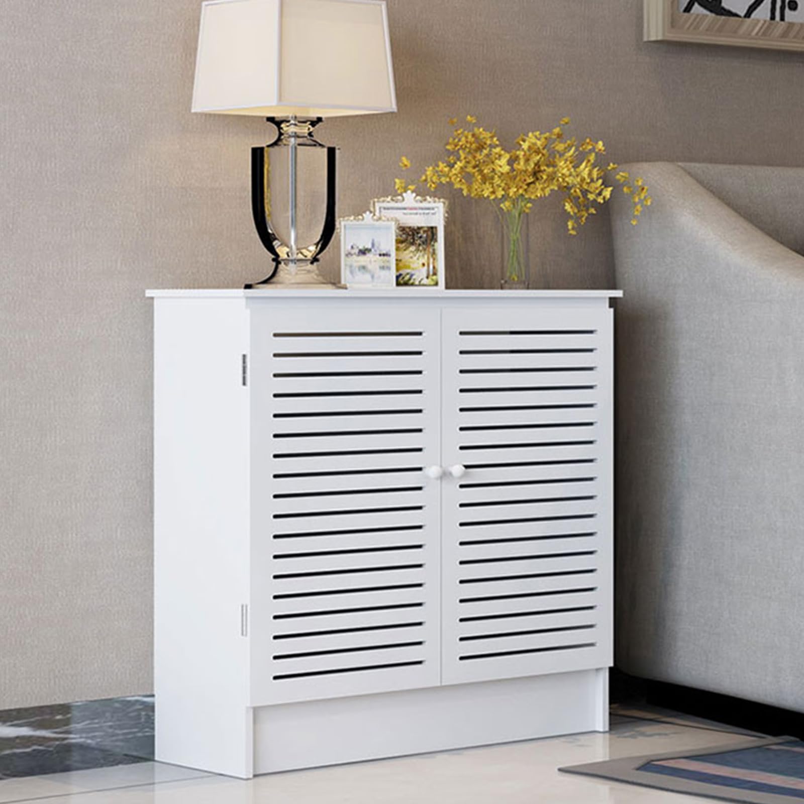 SUZEPER MDF Heating Cover Cabinet Shelf, Hollow Breathable Radiator Cover with 2 Doors, Modern Heating Cabinet for Home Living Room Bedroom Hallway(