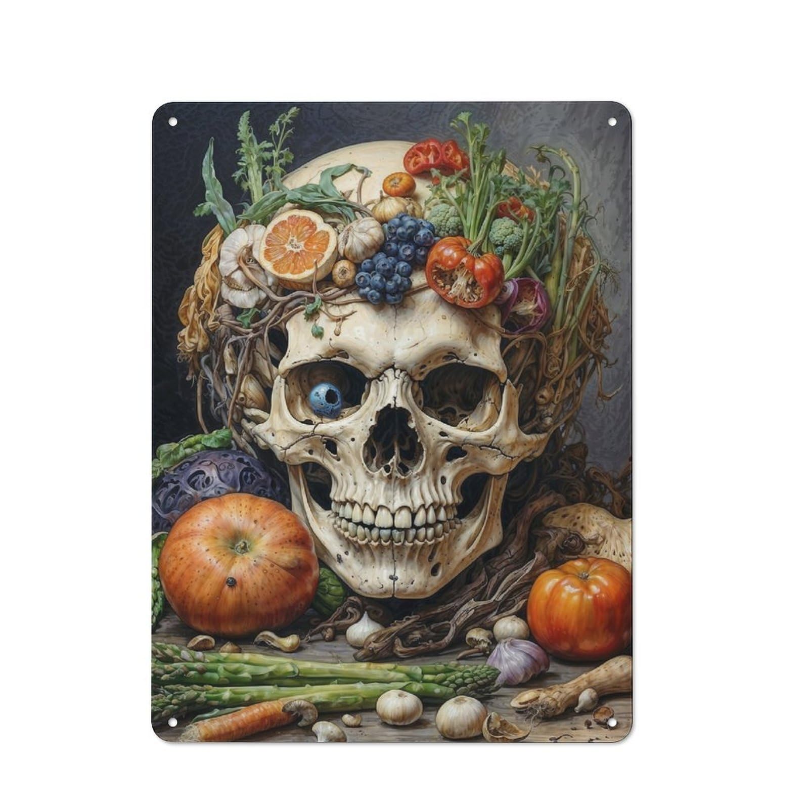 Junmoney Asparagus Skull Still Life Vintage Tin Sign 40X30cm With For Guest Room Or Hallway, Suited To Wall Displays In Guest Rooms And Hallways