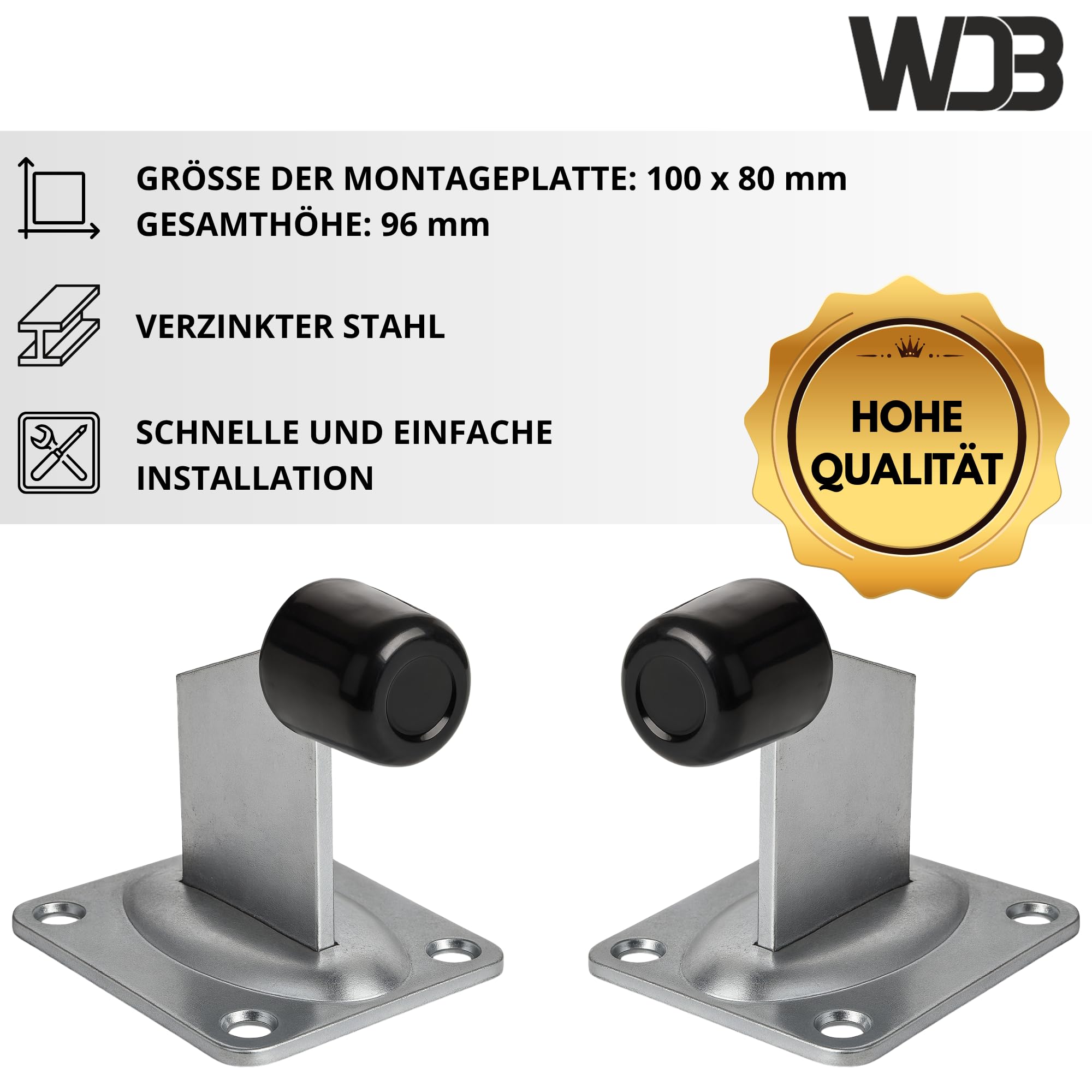 WDB Butoir de porte avec butée en caoutchouc - 100 x 80 mm - Pour portails roulants et portes lourdes - Acier galvanisé, résistant aux intempéries et durable - Noir - 1 pièce
