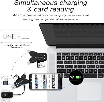 SD Card Reader for iPhone/ipad/Android/Mac/Computer/Camera,4 in1 Micro SD Card Reader Trail Camera Viewer, Portable Memory Card Reader SD Card Adapter for SD and TF Cards(Black)