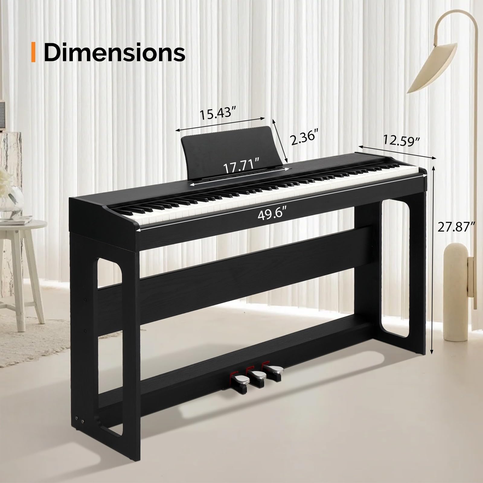 LEADZM Pianoforte Digitale a 88 Tasti, Tastiera Completamente Pesata, Pianoforte Elettrico con MIDI USB, Audio Bluetooth e Altoparlanti Stereo, 128 Toni e Ritmi, Sistema a 3 Pedali (Nero)