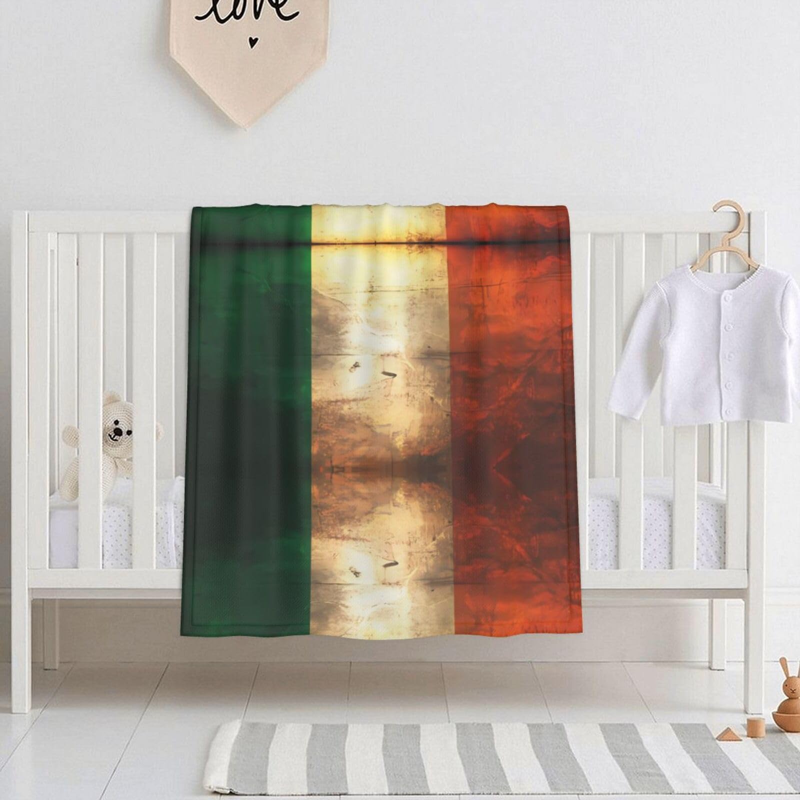 WBQLSL Retro Irish flag Printed Baby Blanket, 30" x 40" Newborn Swaddle, Baby Throw Blanket
