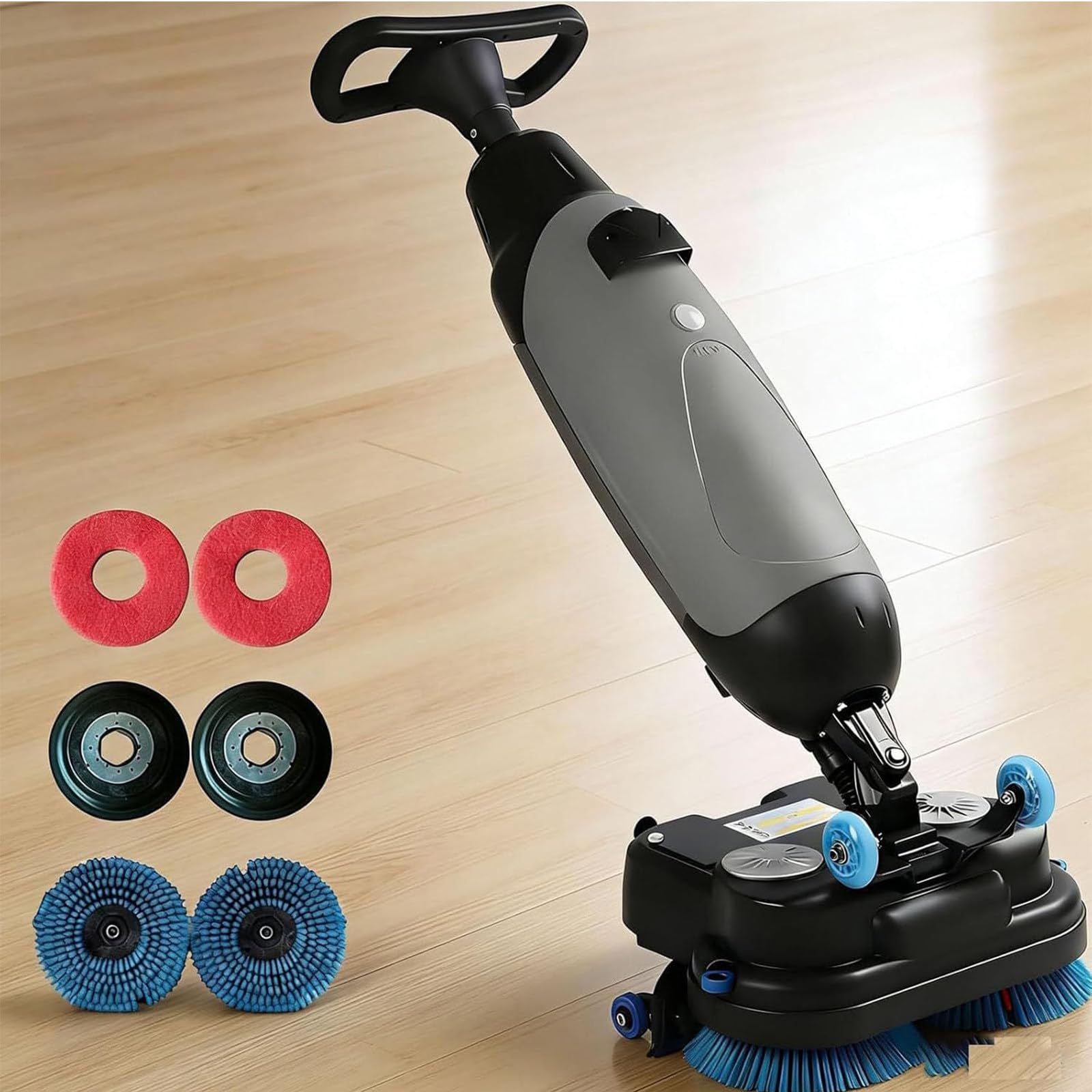 Máquina Limpiadora y Pulidora Eléctrica Profesional Fregadora Suelos 3 en 1 con Doble Cepillo Rotativo 360°,Inalámbrica,Ancho 43 cm (16.9"),para Hoteles,Supermercados y Suelos Terrazo Grey