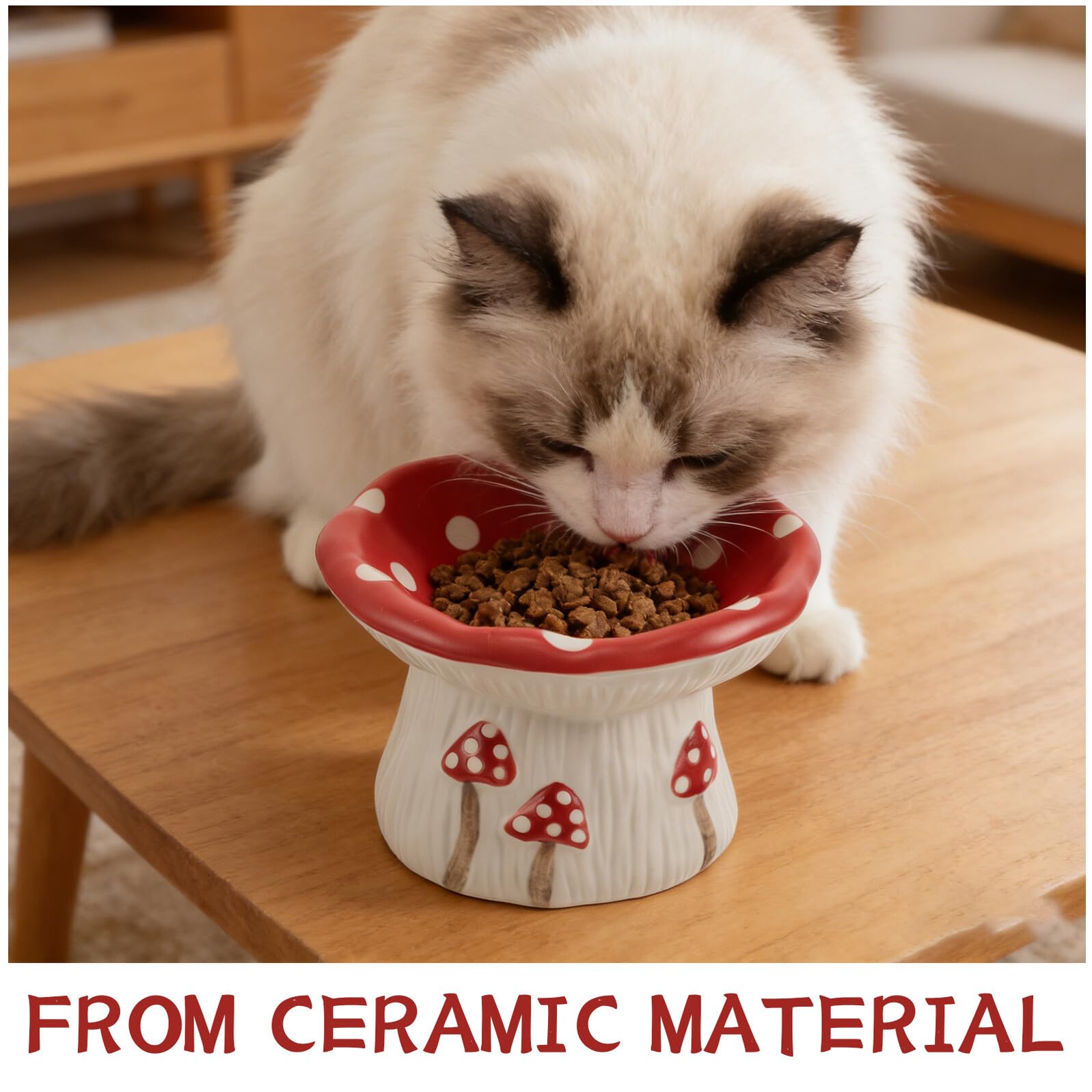 Gamelle Surélevée en Céramique Forme Champignon Mignon, Bol Incliné Anti-glouton pour Chatons et Chiots, Base Antidérapante Stable, pour Alimentation Intérieure et Hygiène