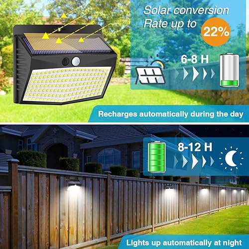 Vista 14 de Luces solares para exteriores con sensor de movimiento [138 LED/10 paquetes] Luz solar de seguridad para exteriores con 3 modos de iluminación