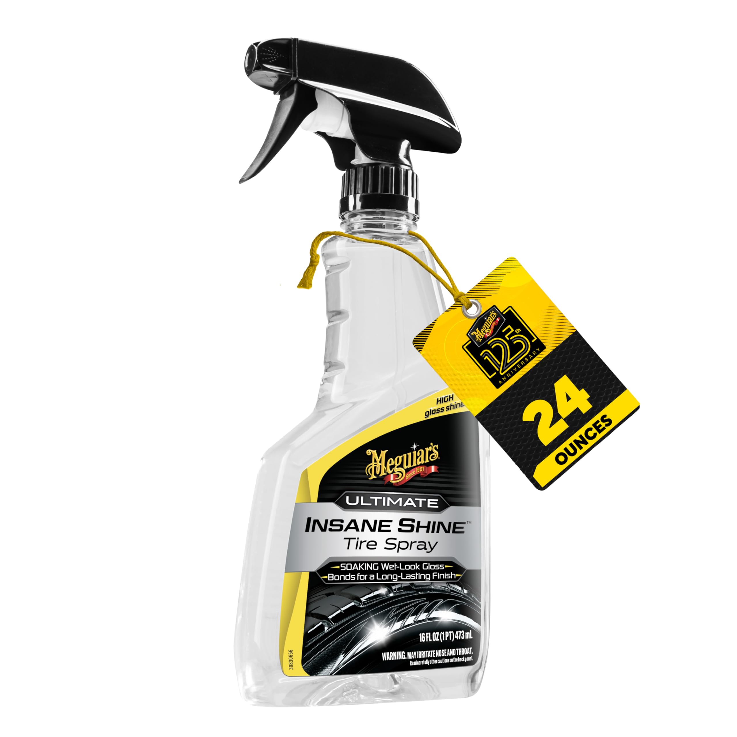 Meguiar's Ultimate Insane Shine Tire Spray - Premium Tire Dressing that Delivers a Lasting High Gloss Wet Look and is Easy to Use; Advanced Tire Shine that Bonds for a Long-Lasting Finish, 16 Oz Spray