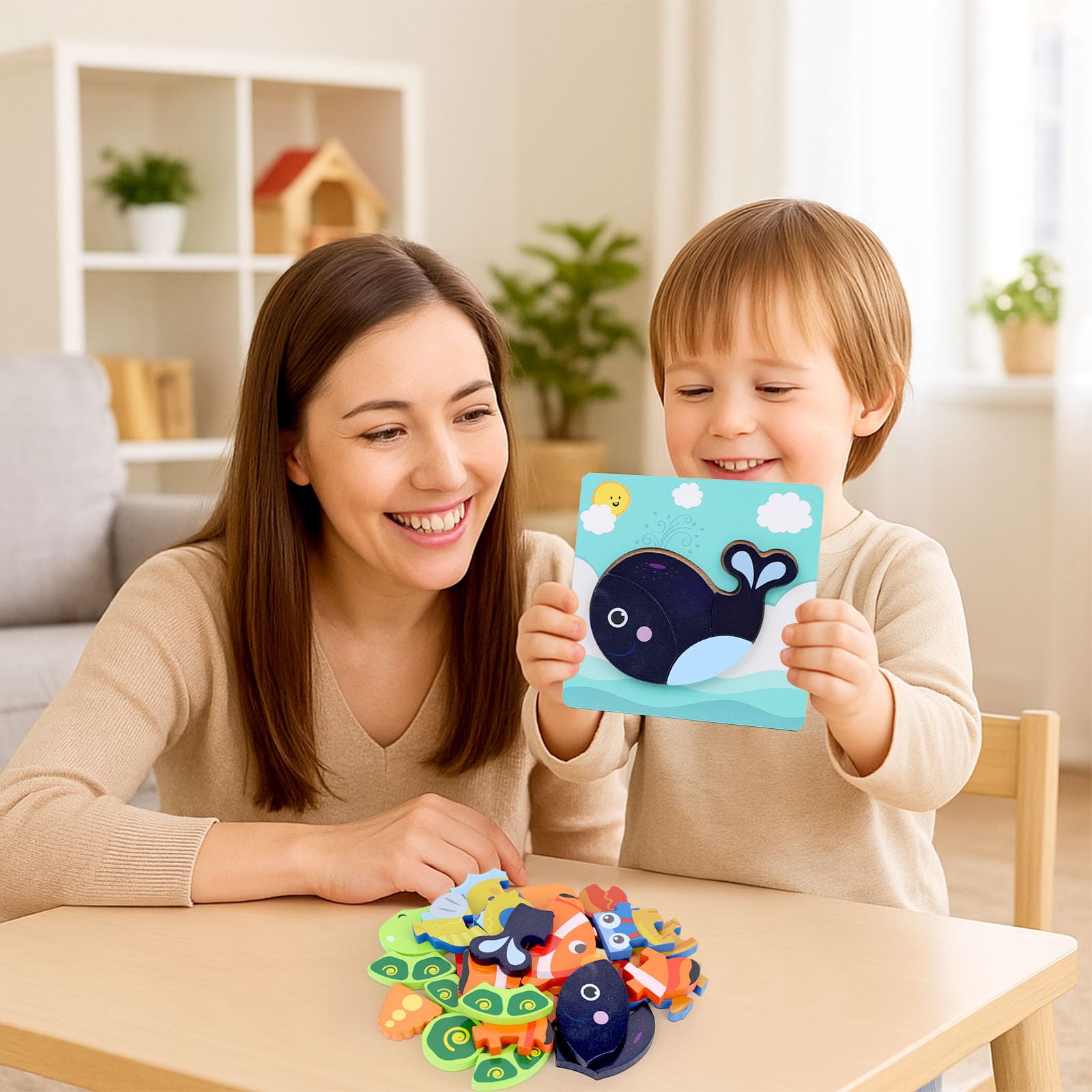 LovesTown Holzpuzzle für Kleinkinder, Meerestierpuzzle, Vorschule Lernspielzeug für Jungen und Mädchen, 6 Stück