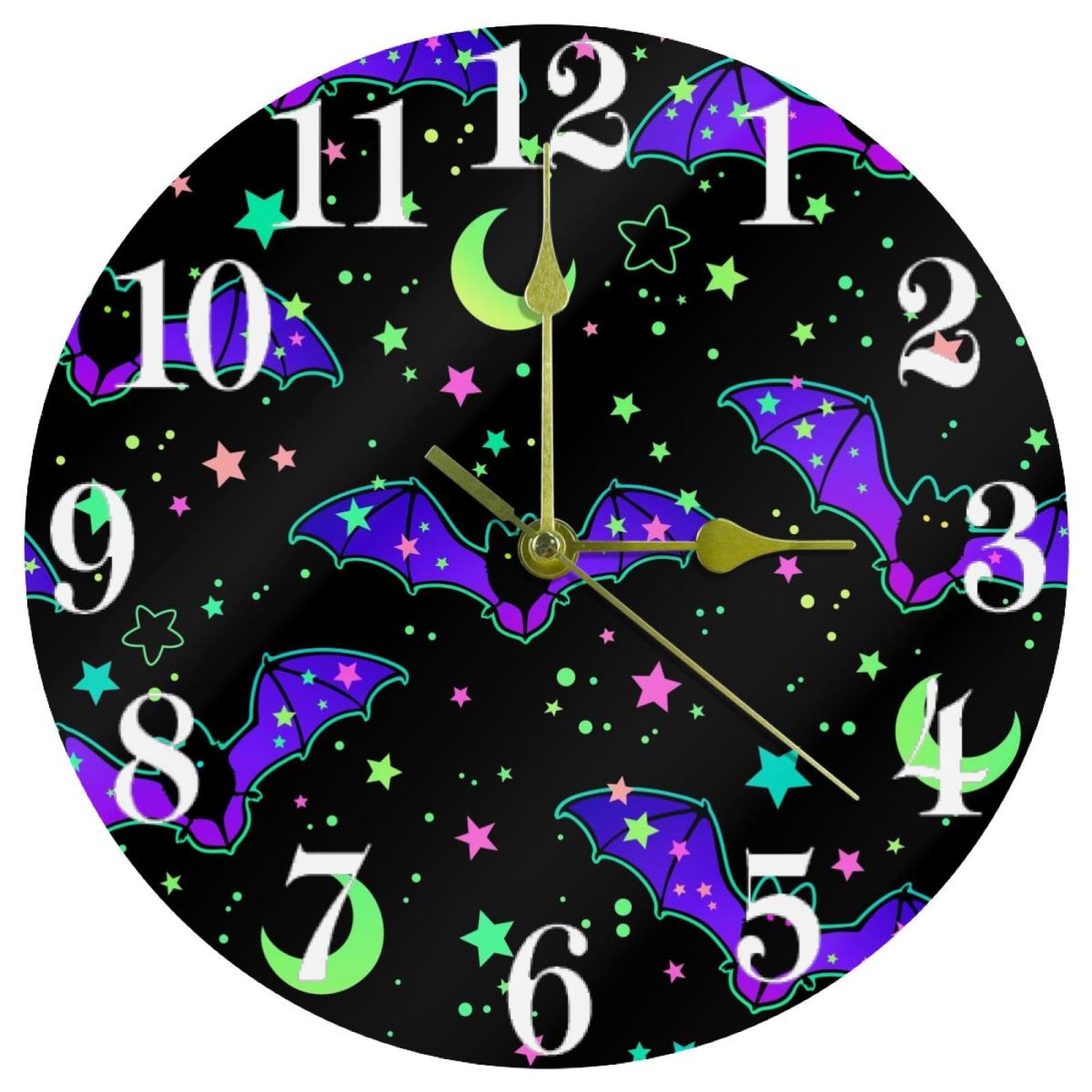 Horloge murale chauve-souris ronde et silencieuse pour déco chambre
