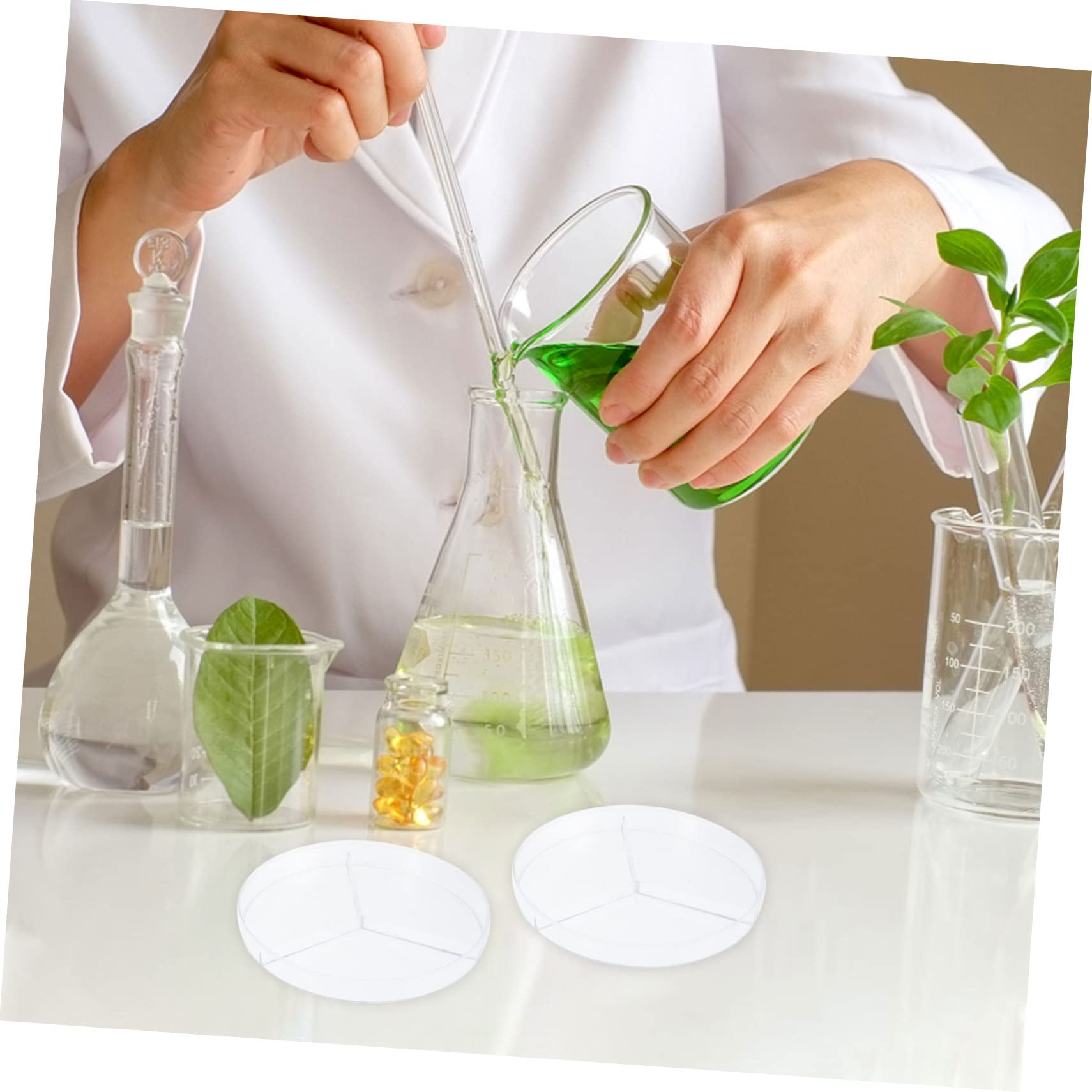 OUNONA 30piezas Placas De Petri Transparentes Tapa Tres Compartimentos Para Cultivo De Bacterias Laboratorio