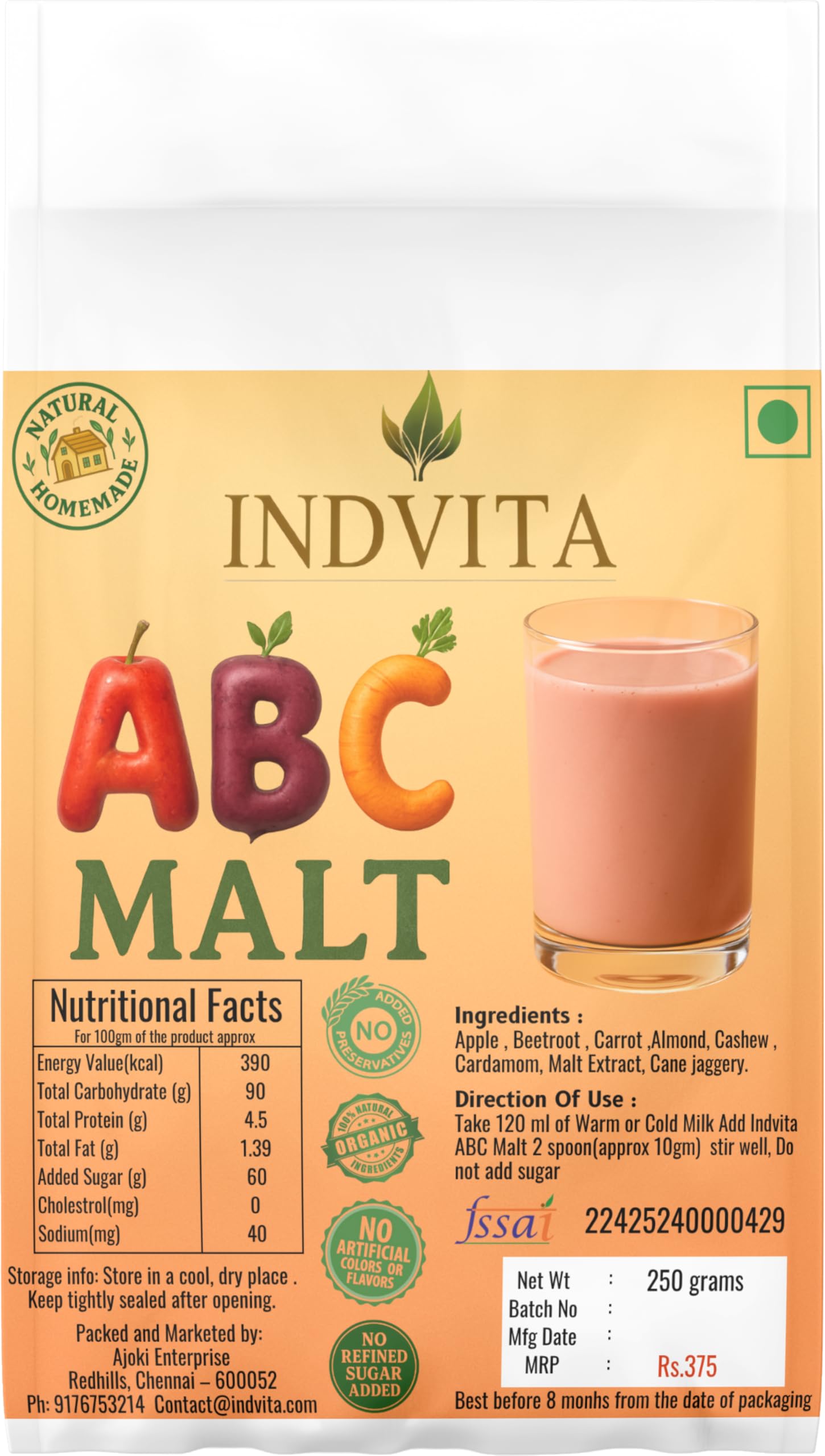 INDVITA ABC Malt Health Drink Mix – Nutritious Energy Drink for Kids & Adults, Packed with Vitamins, Antioxidants & Wellness Support-image-37