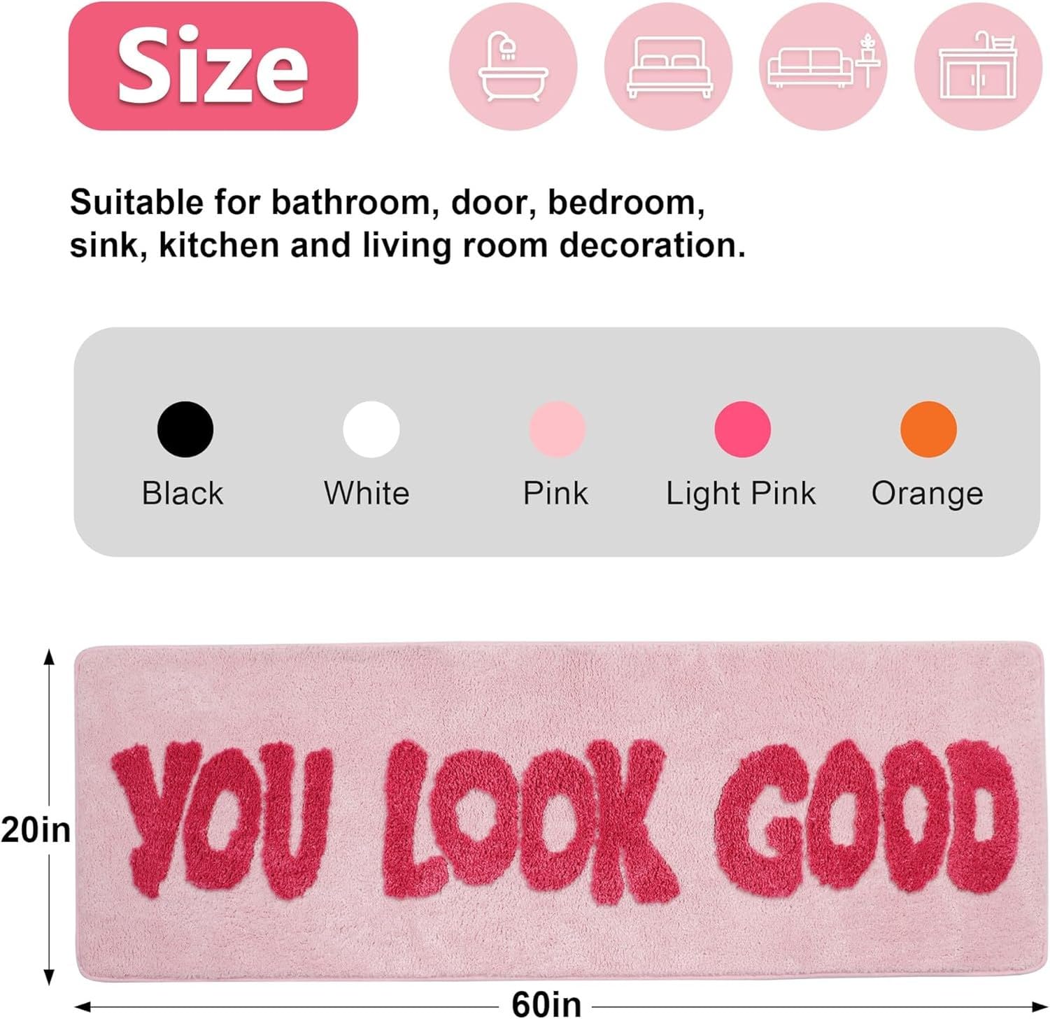 Alfombra Larga para baño, divertida decoración para bañera y ducha, diseño Original de 50 x 150 cm, felpudo antideslizante para dormitorio, Rosa Chiaro, 1'8 "x 5 '(Prisma Rettangolare)