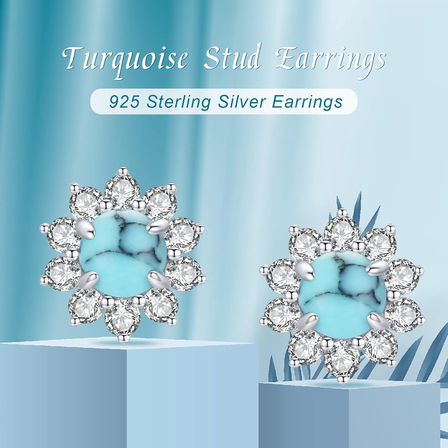 Turquoise/Moonstone Earrings 925 Sterling Silver Celtic Knot/Bohemia Style Stud Earrings Jewelry for Women Hypoallergenic Earrings for Sensitive Ears - Image 7