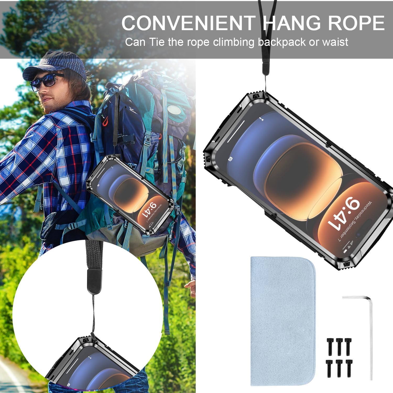 fit for iPhone 16 Pro Case 6.3inch Heavy Duty Rugged [Aluminium Stan] Military Grade Metal Rubber [Built in Screen Protector Camera Lens ] Phone Cover (, fit for iPhone 16 Pro 6.3'' 2024)Black - Image 3