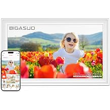 64GB 15.6" Frameo Digital Photo Frame WiFi Bright White - 1920 * 1080P FHD IPS Touch Screen Large Electronic Picture Frames, Auto Rotate, Wall Mountable, Sharing Photos and Videos
