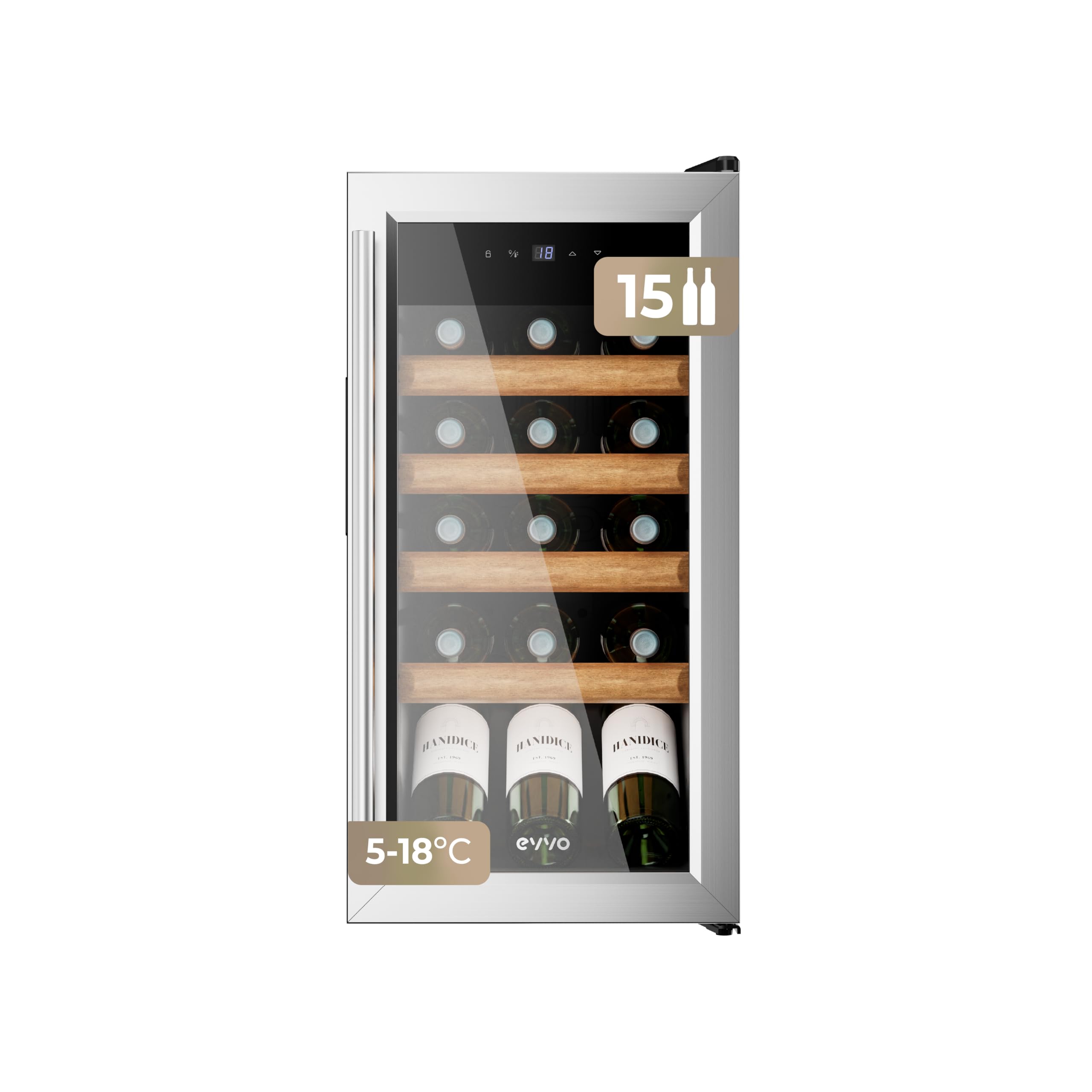 EVVO Vinoteca VT8 Inox – Enfriador de Botellas de Vino 8 Botellas, Vinoteca Pequeña Inox, Nevera para Vinos Silenciosa, Mini Nevera Tipo Minibar y Botellero Vertical — view 10
