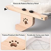 Vista 6 de AMOSIJOY Asiento de hamaca resistente para gatos con funda de cama acolchada, marco de madera y metal para gatos grandes, fácil de ajustar, alféizar