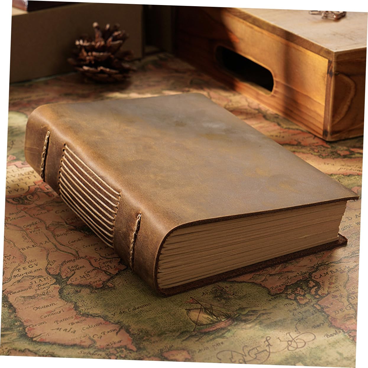 ABOOFAN Quaderno Vintage in Pelle Bovina Marrone, Protegge Pagine | Pagine Interne Ispessite, Carta per Studenti e Ufficio, Stile Semplice Elegante