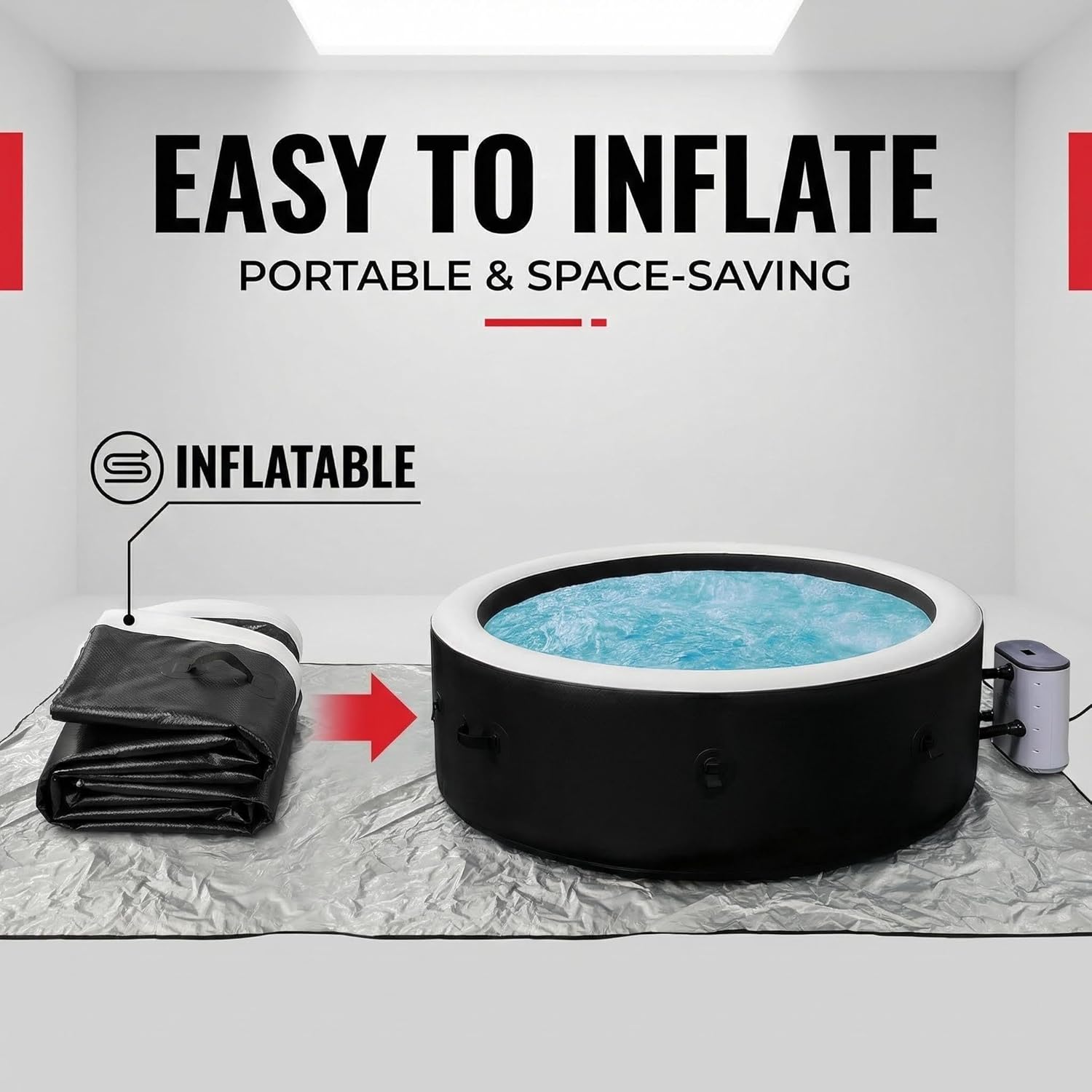 Inflatable Hot Tub Spa with 170 Jets, 6-8 Person Large Outdoor Blow Up Hot Tub, Durable PVC Materials, 82.5x28 Inch, Filter Cartridges & Non-Slip Mat for Home Gardens, Black