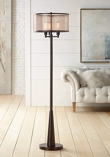 Franklin Iron Works Durango - Lámpara de pie rústica estilo vintage, estilo granja, 3 luces, 62 pulgadas de alto, bronce aceitado, marrón, pantalla