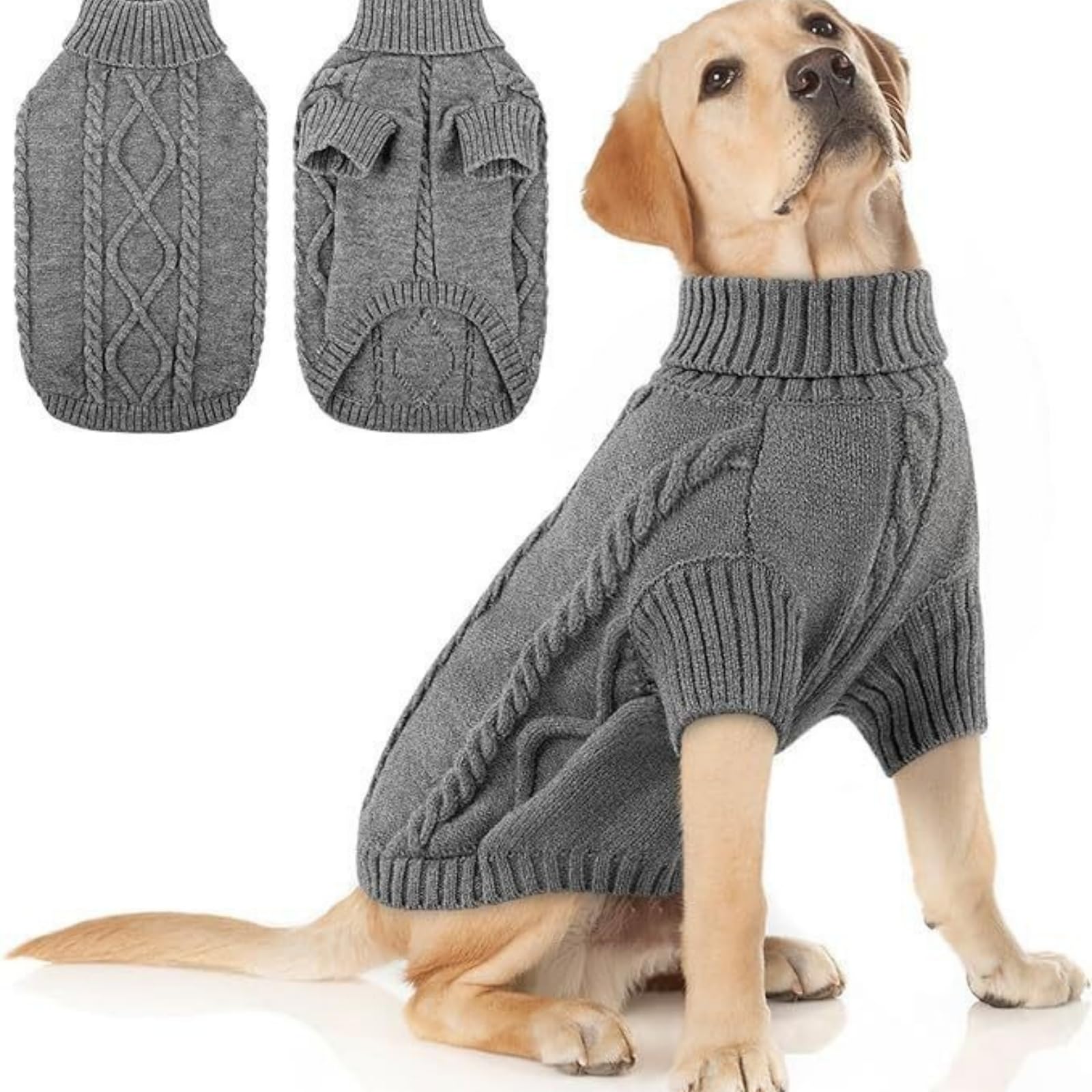 Hixingo Dog Knitted Jumper for Large Medium Small, XS-5XL Puppy Knitted Jacket Soft Warm Lightweight Winter Coat for Cold Weather Pets Male or Female (Dark Gray,XL)