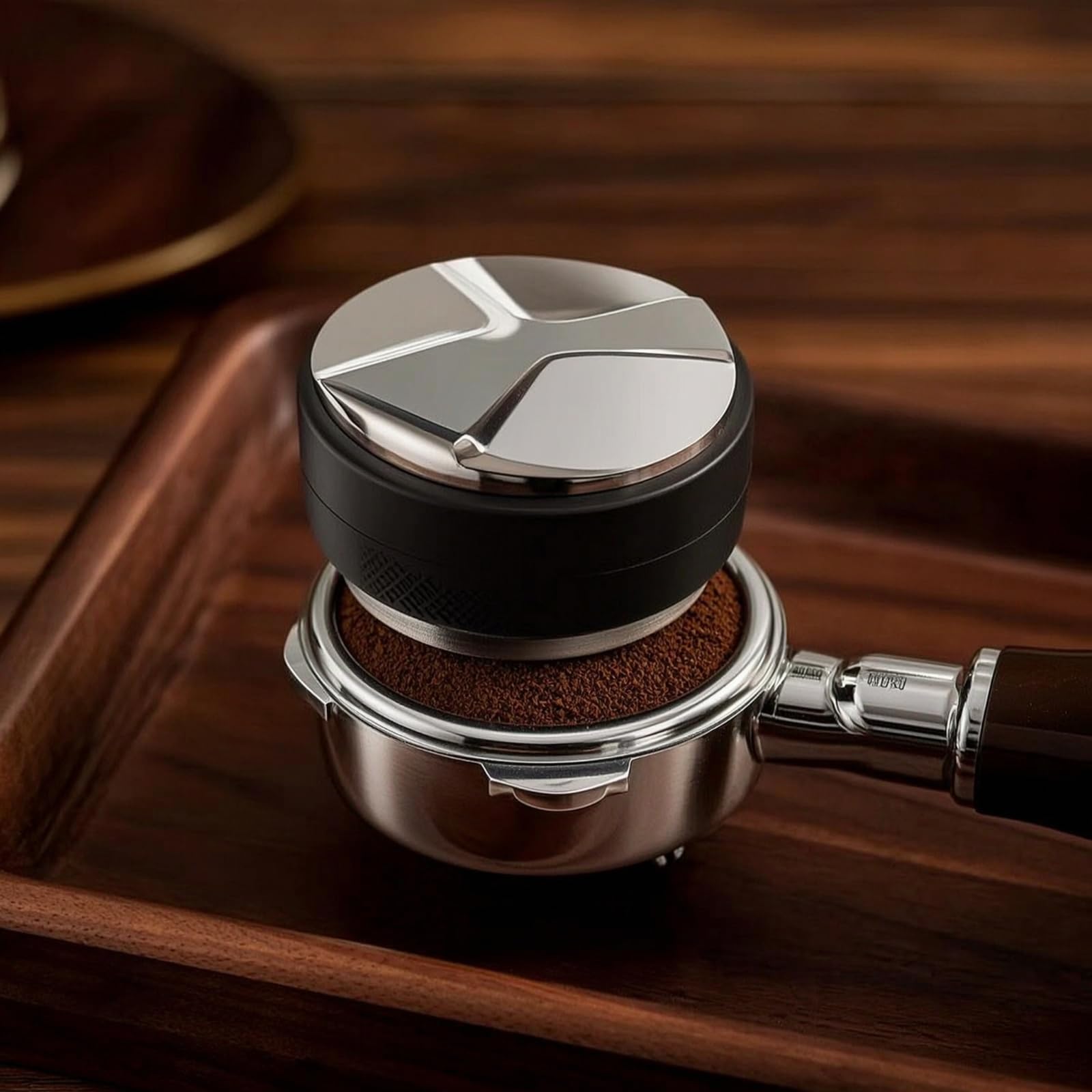 Distributore e Pressino caffè Ergonomico, Modello A Doppia Testa Pesante, Lega di Alluminio con Base in Acciaio Inox 304, Peso Circa 476 G, 58 Mm