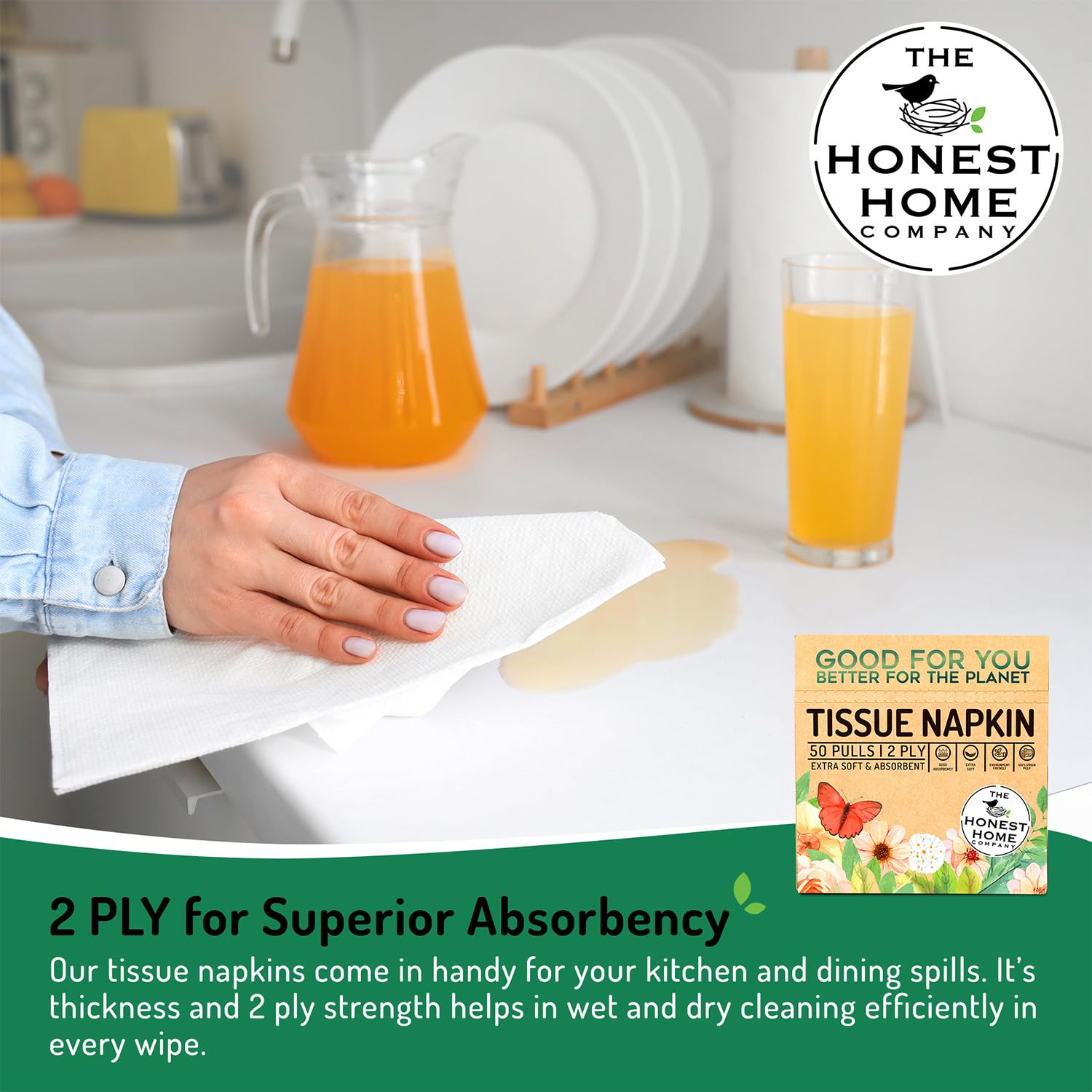 Honest Home 2 Ply Tissue Paper Napkins | 200 Pulls | 50 Pulls x 4 Boxes | Soft, Strong & Highly Absorbent | For Home & Dining Table Use - Image 5 thumbnail
