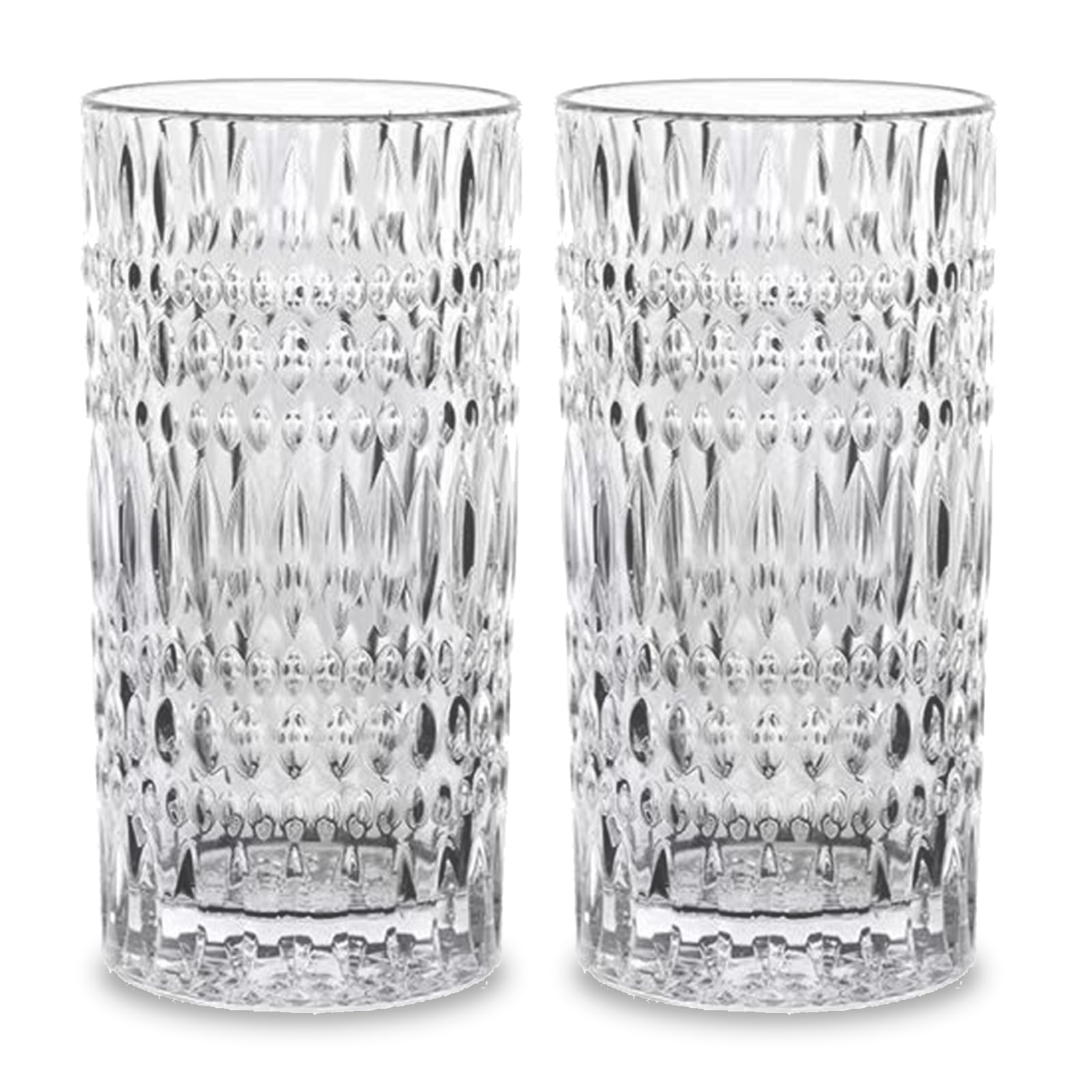 Elegantes vasos Highball, juego de 4 vasos de 15 onzas, vasos de vidrio altos únicos para fiesta, bar, cena, hotel, sin plomo, apto para lavavajillas