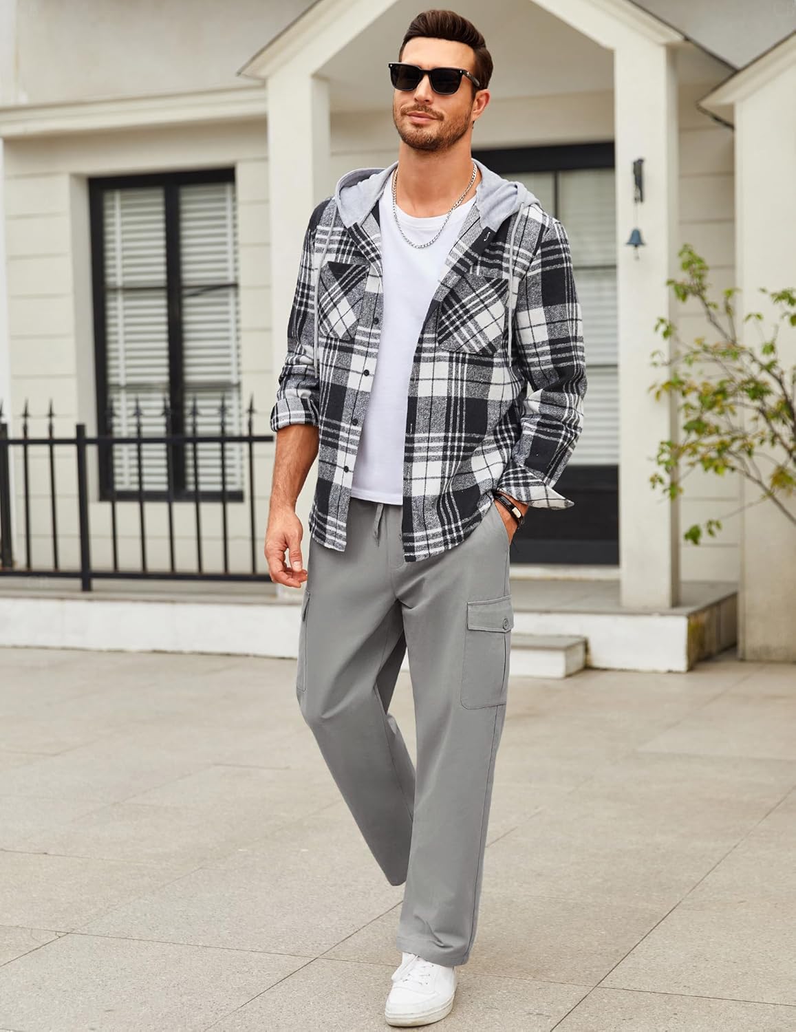 CB-COLEBROOK Herren Cargo Hose Casual Baumwolle Trekkinghose mit Kordelzug mit Herrentaschen (Cargo-47-52)