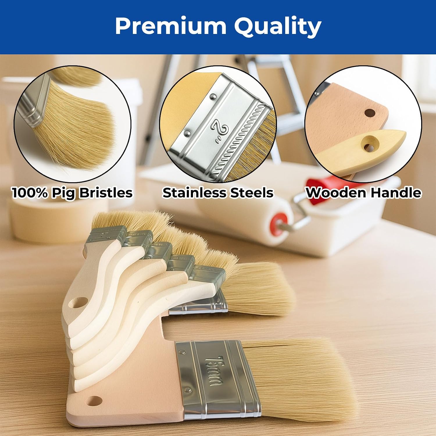 6 pcs Stain Trim chip Oil Paint Brushes Set Bulk Craft Bristle Glue House U Shaped Double Headed Clear Coat Painting Supplies Tools Indoor use Paintbrush for Wall Wood Home Improvement