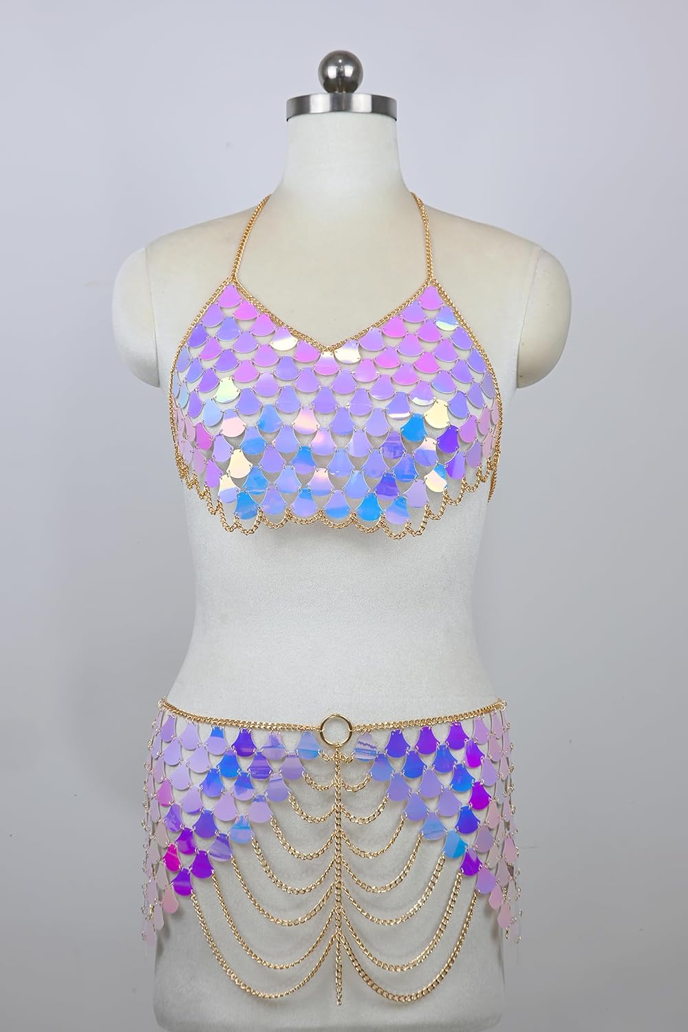 Connie Cloris Womens Sexy Body Chains Suit Two Piece Sequins Bikini Beach Club Body Jewelry - Image 2