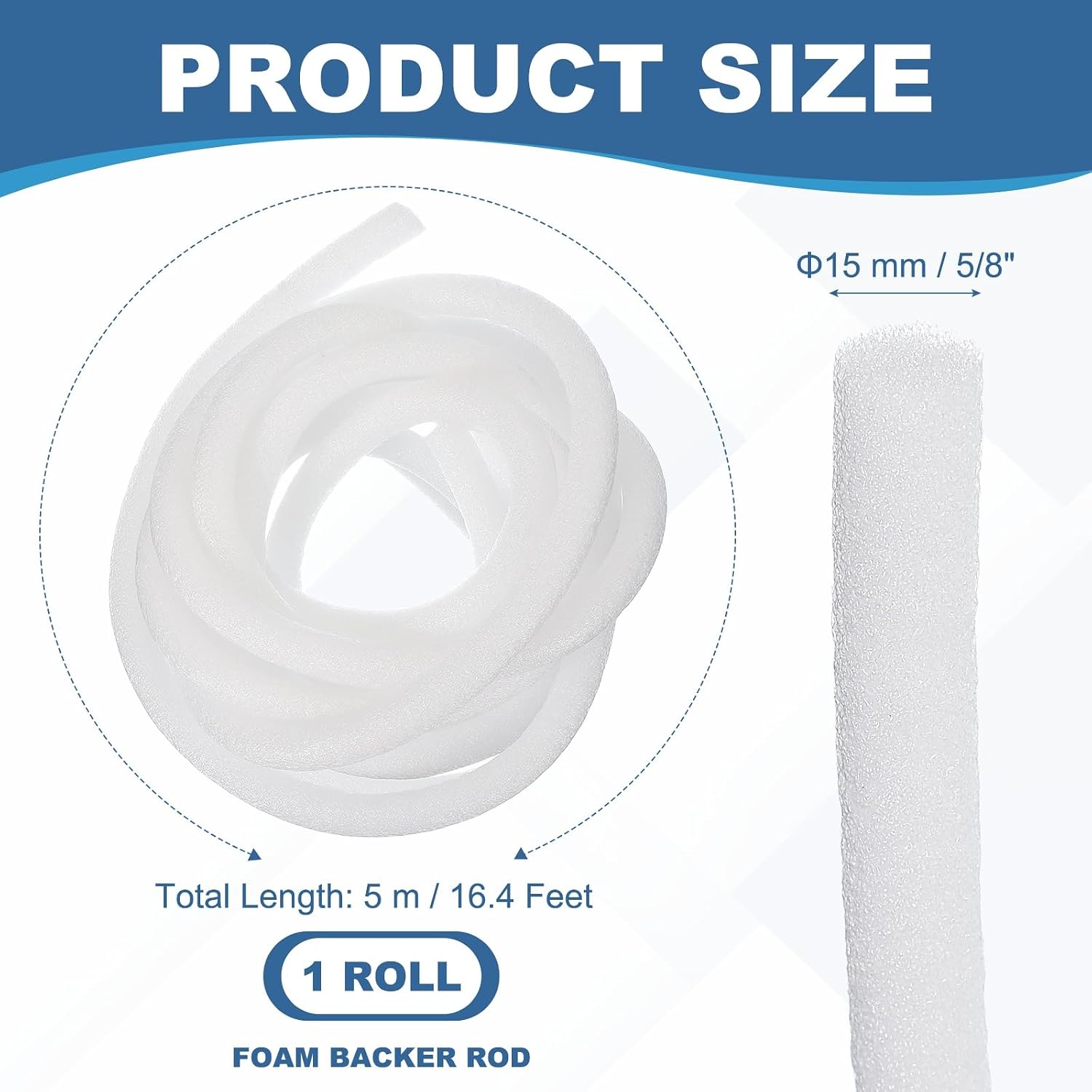 PATIKIL 5/8 Inch x 16 Feet Backer Rod for Gaps and Joints, Foam Rope Caulk Crack Joint Filler Roll Seal Weather Strip for Home Construction Car, White