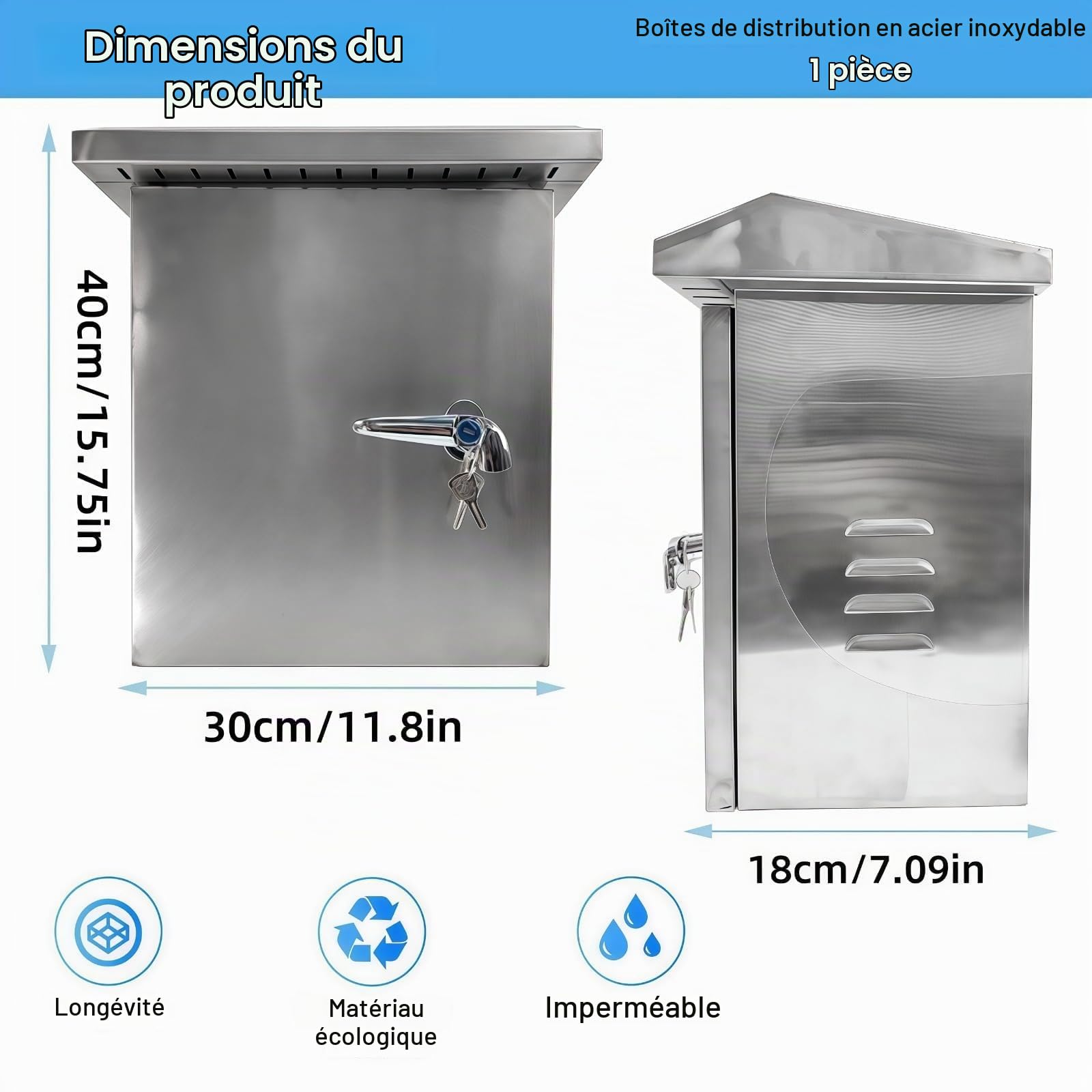 Boîtier Électrique Étanche en Acier Inoxydable pour une Utilisation en Extérieur, 40x30x18 cm, Convient aux Applications Intérieures et Extérieures, pour Dissimuler un Cache Compteur électrique Mural
