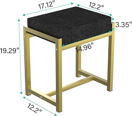 Miniatura 3 de Algherohein Taburete de tocador moderno para sala de maquillaje sillas otomanas negras para tocador marco de metal dorado banco de maquillaje para
