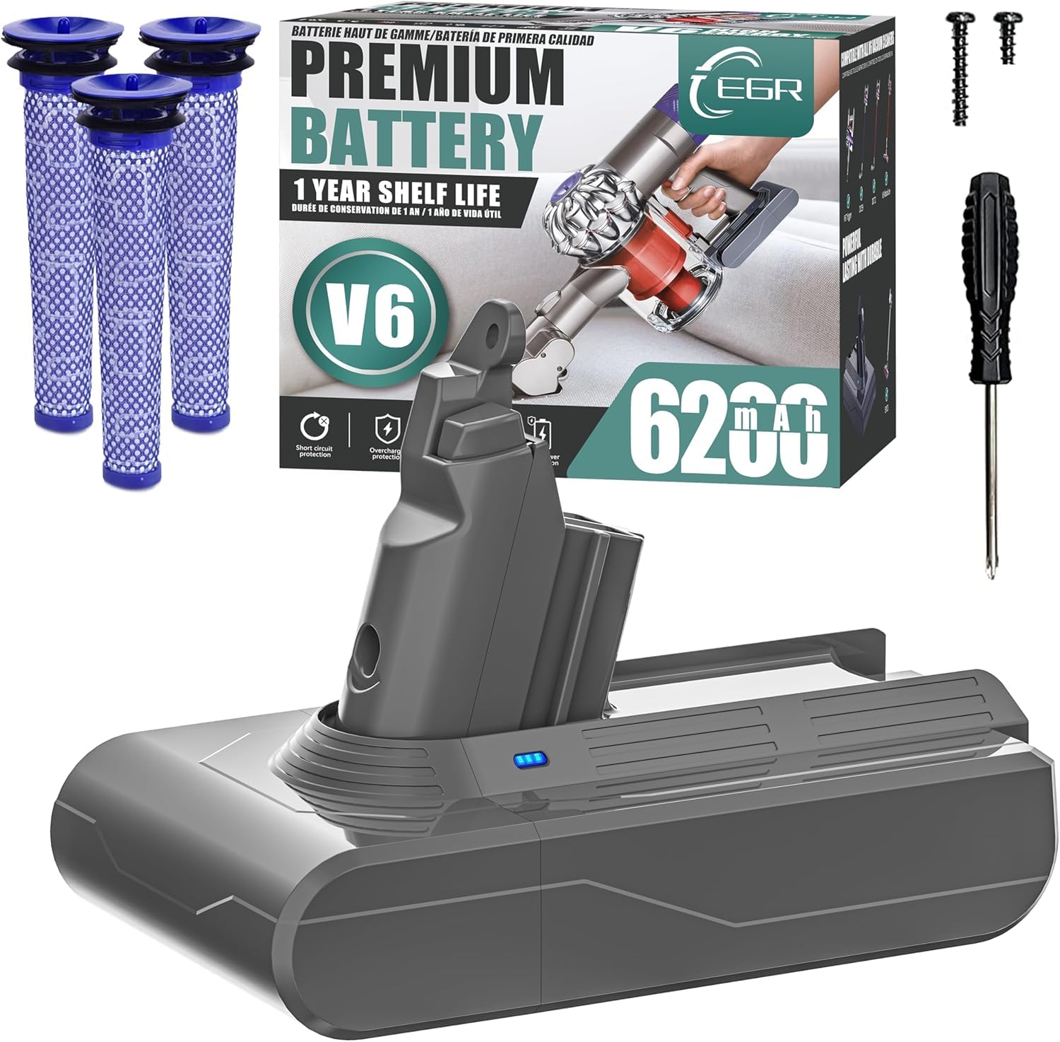 Premium V6 Battery Replacement Compatible with Dyson V6 Animal/Absolute/Motorhead/Fluffy SV03 SV04 SV05 SV06 SV07 SV09 DC58 DC59 DC61 DC62 DC72 DC74 Vacuum Cleaner(Not Fit V7, V8)