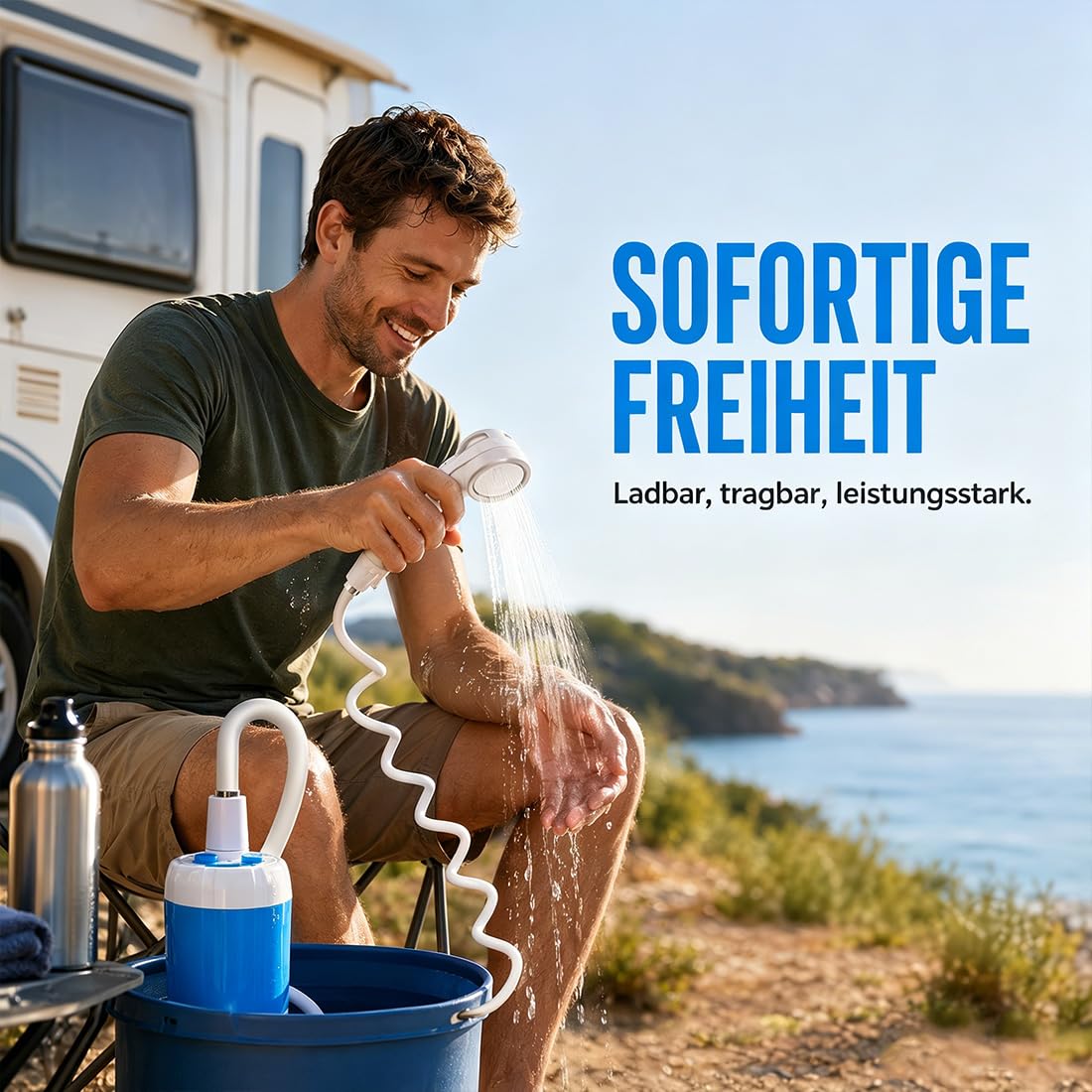 Tragbares Wasserpumpen-Set, die Mobile Dusche für Ihr Pferd — jederzeit und überall, Aufladbare Outdoor Brause für Reisen, Wandern und Tierpflege