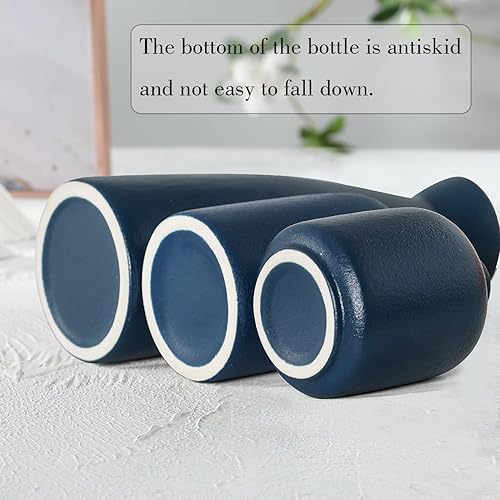 Miniatura 2 de CEMABT Juego de 3 jarrones de cerámica azul para decoración, decoración rústica moderna del hogar, jarrones decorativos para hierba de las pampas,