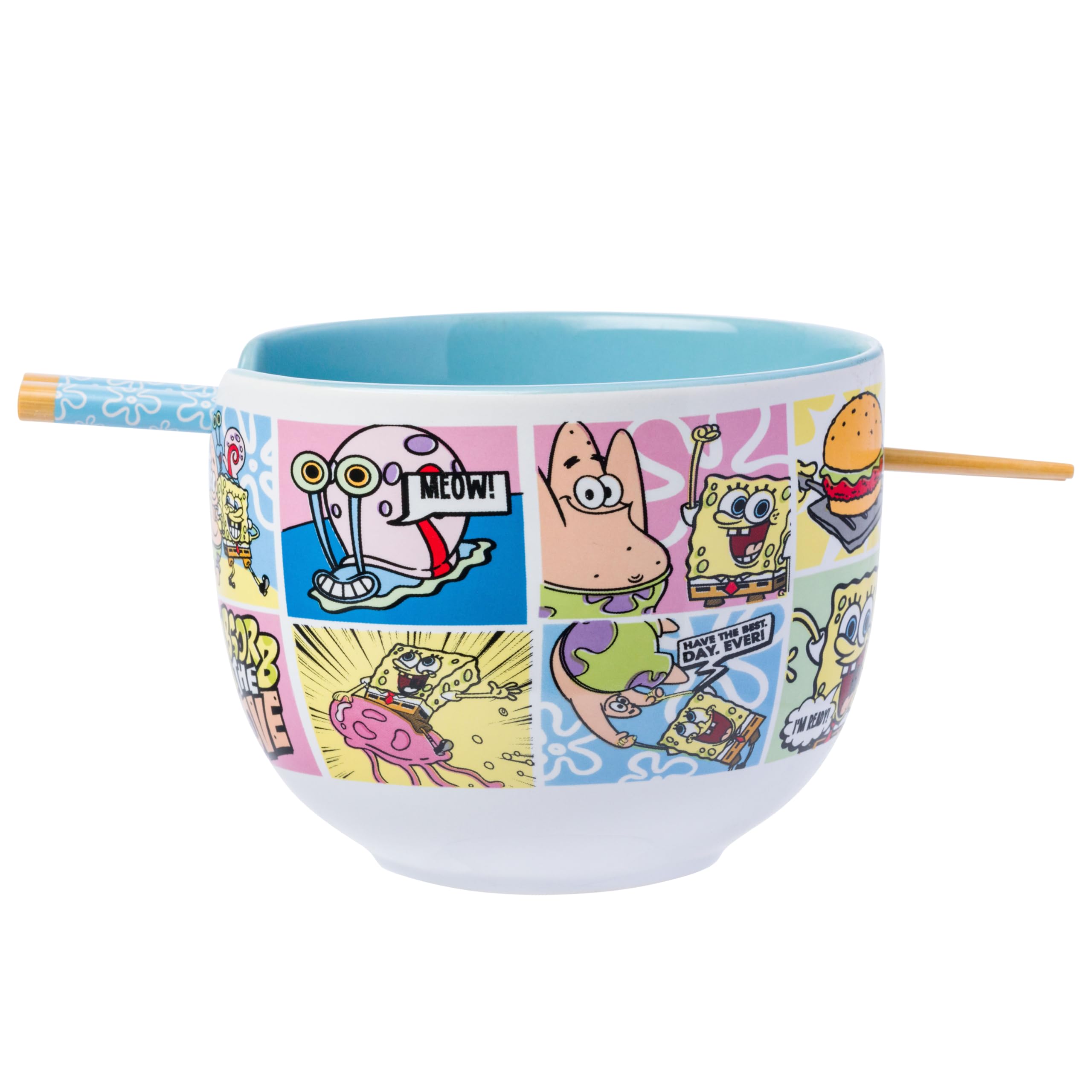 Silver Buffalo Multicolor Spongebob Comic Panels 20Oz Ceramic Ramen Bowl With Chopsticks