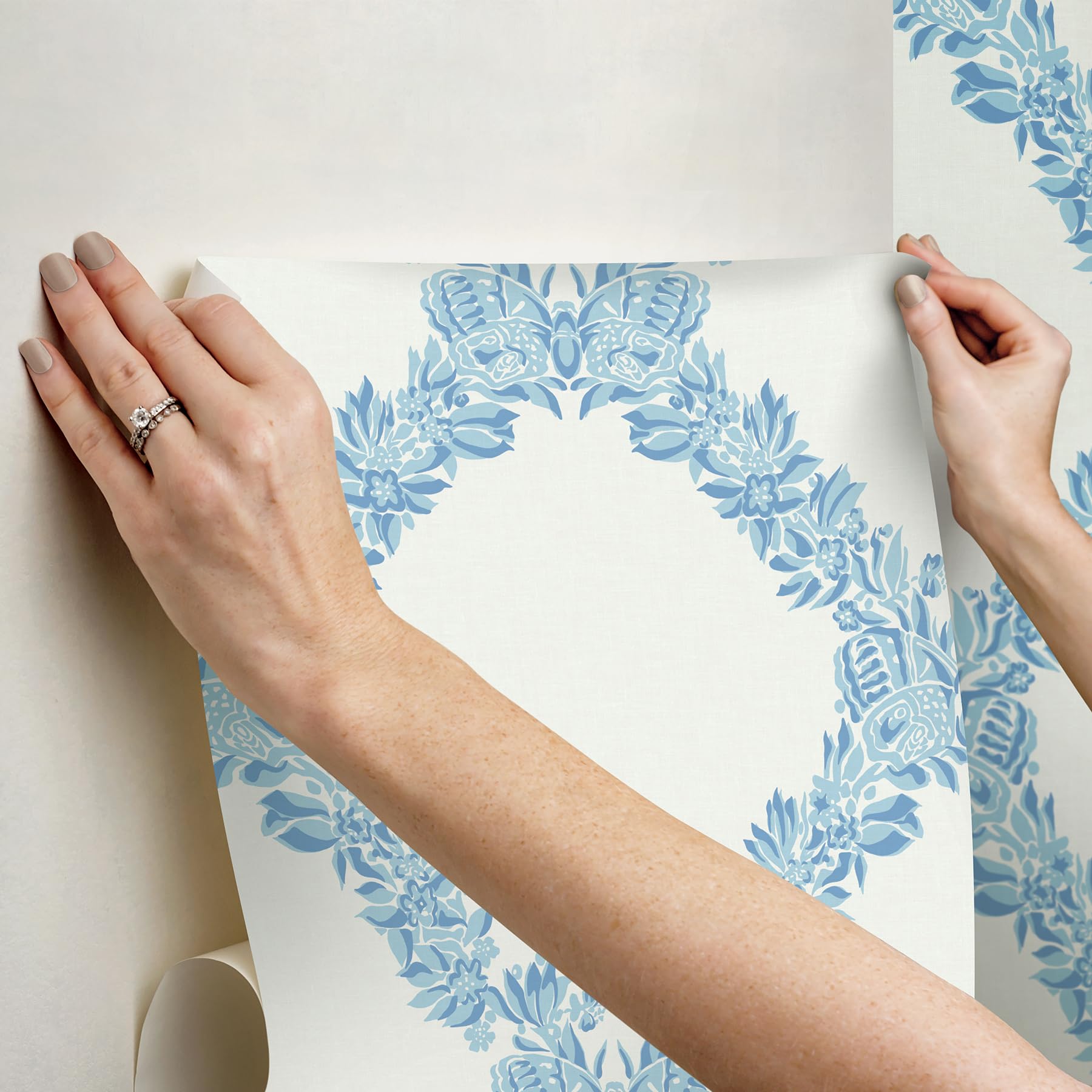 NuWallpaper x Scalamandre Sky Blue Wreath Peel & Stick Wallpaper