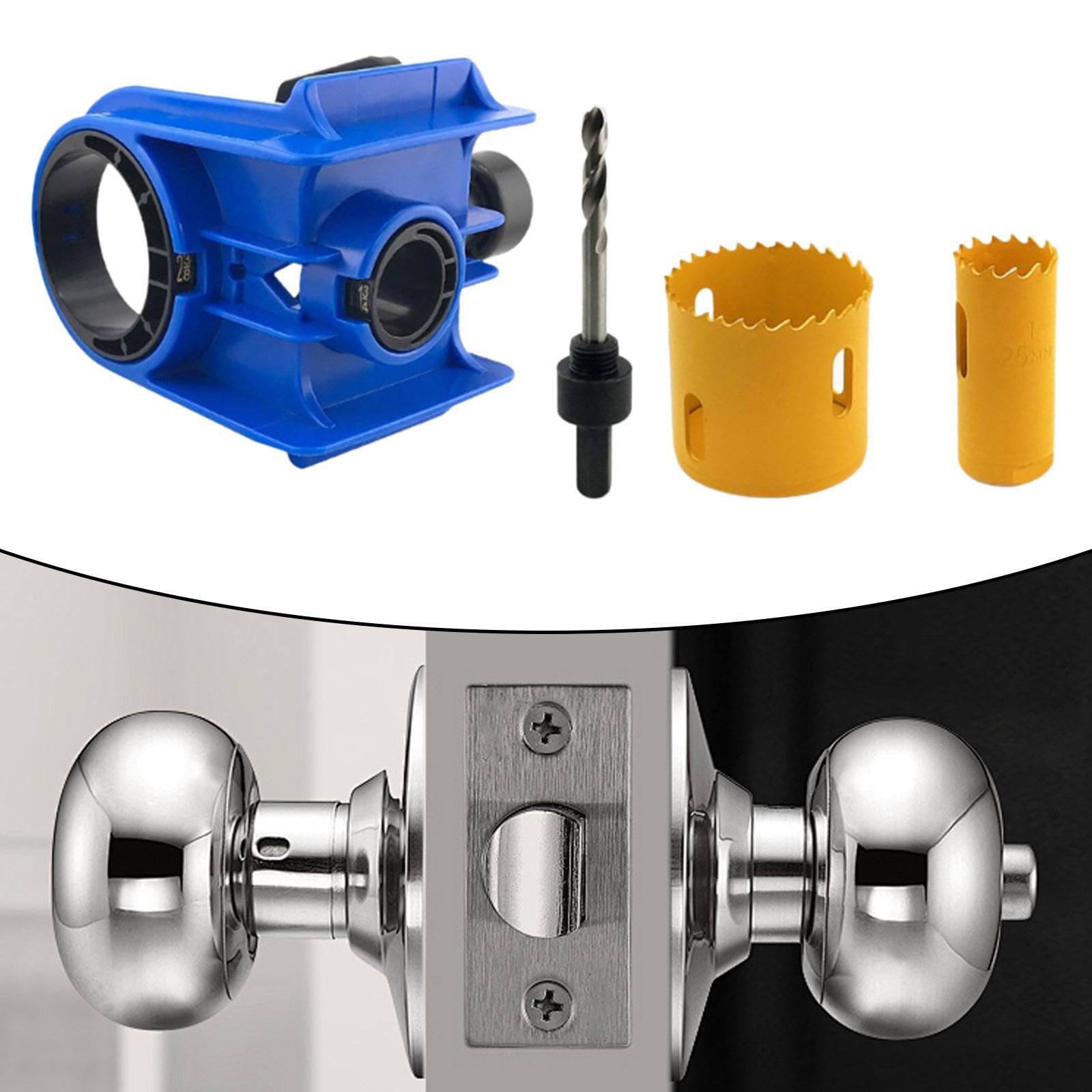 F Fityle Kit de instalación de cerradura de puerta, 2 bujes ajustables, máquina de mortaja, cerraduras, abridor de orificios, diseño de abrazadera en C, Azul
