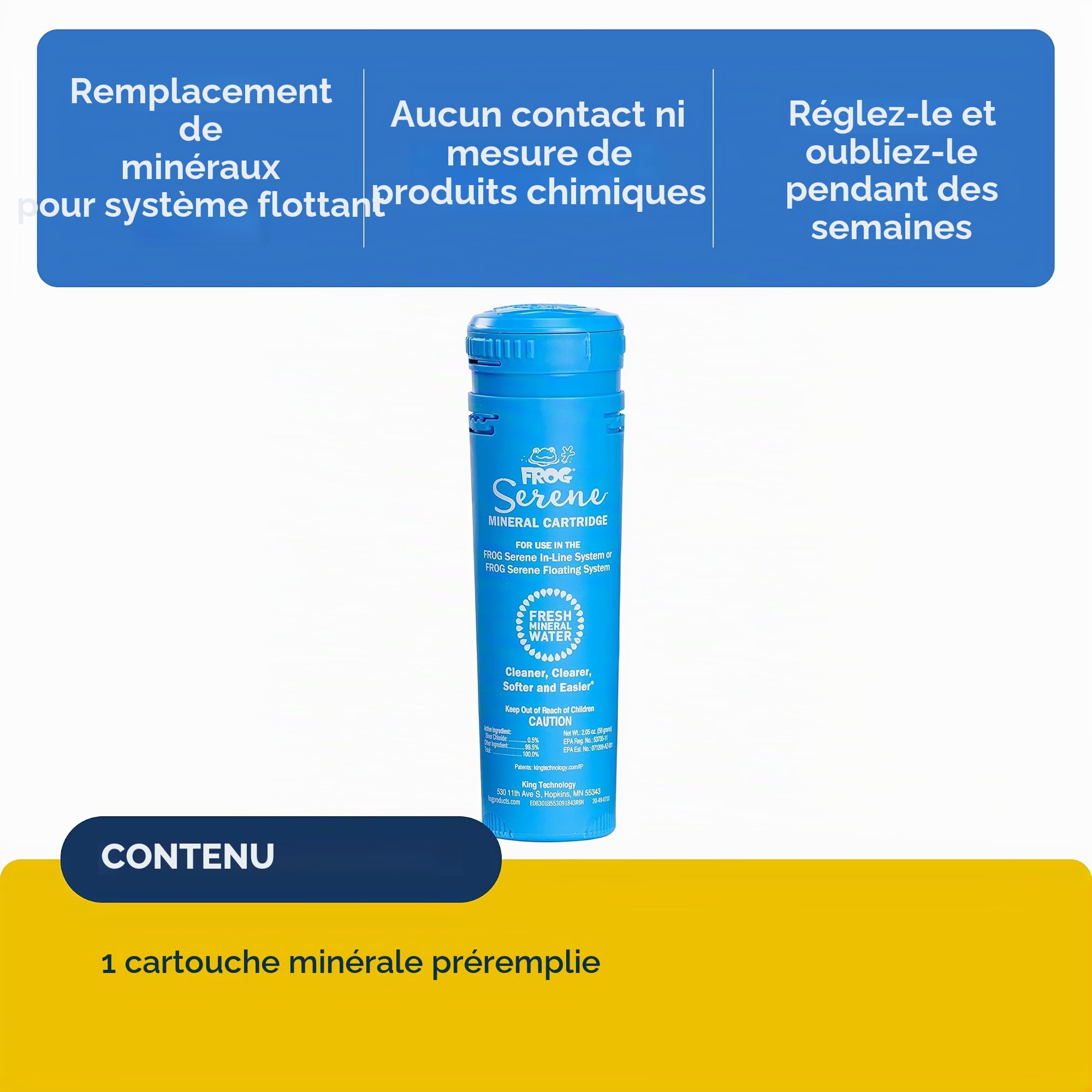 FROG Serene Mineral Cartouche de Rechange pour Jacuzzi pour Une Utilisation Uniquement avec Les systèmes de désinfection FROG Serene en Ligne et flottants pour spas jusqu'à 200 litres, désinfectant
